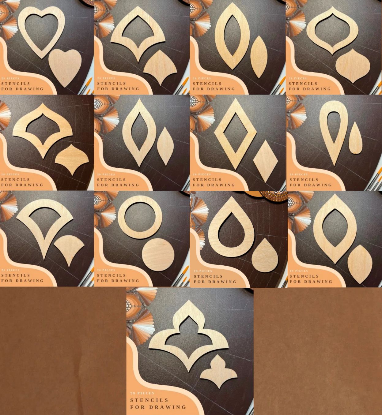 Paket mit allen 13 Schablonensets zum Zeichnen, Punktmalerei-Werkzeuge, Holzformen, Mandala-Kunstzubehör, Mustererstellung, geometrische Figuren, Zeichenset