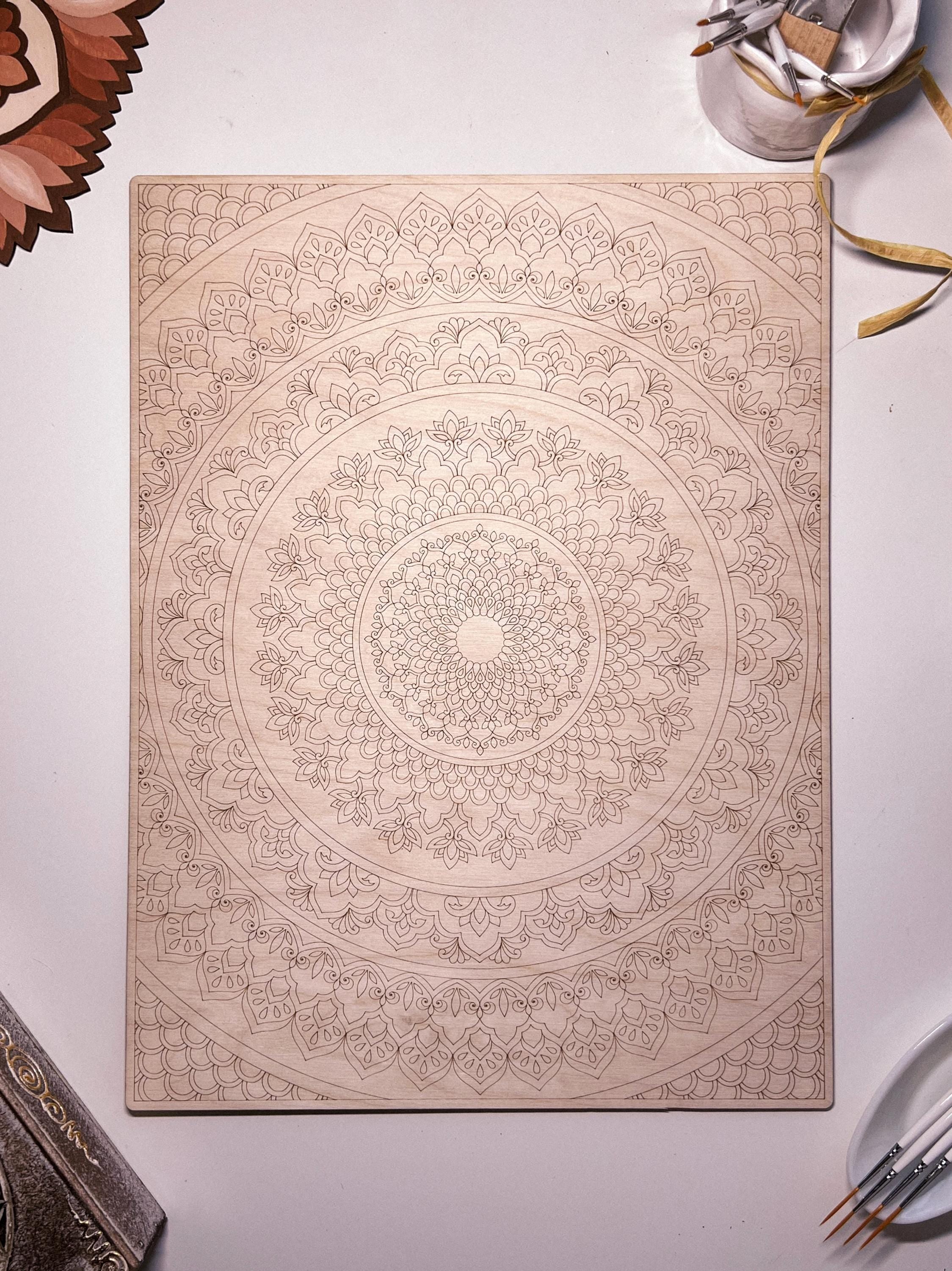 Wooden mandala for coloring, Art therapy, DIY craft, adult coloring, wall art, painting, home decor,easy drawing,coloring boards,mandala art