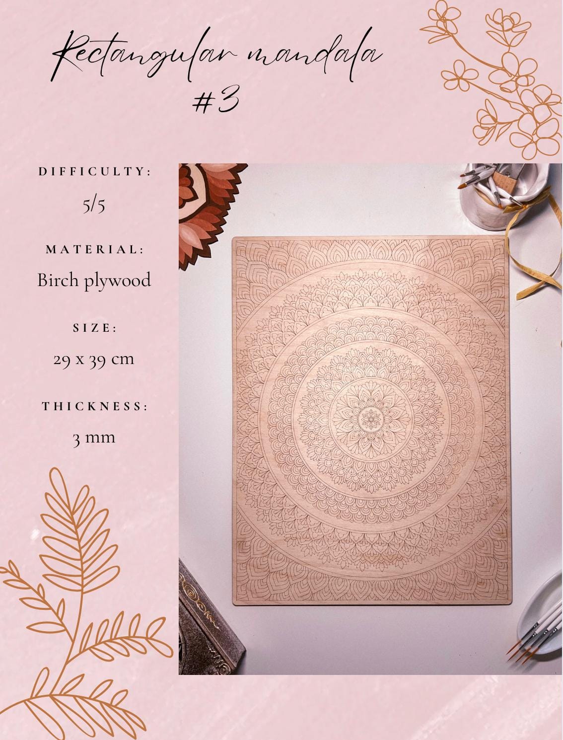 Bündel aller 5 rechteckigen Holzmandala zum Ausmalen, Kunsttherapie, DIY-Basteln, Ausmalen für Erwachsene, Wandkunst, Malen, Heimdekoration, Ausmalbretter