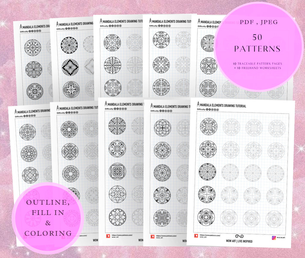 9. Einfache zentrale Muster-Übungsblätter! Pdf/jpeg. Mandala-Kunst, Digitalpapier, Sofort-Downloads, handgemacht, Kunsttherapie, Kalligraphie