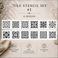 Tile Stencils | Reusable Flexible Floor & Wall Stencils | 48 Designs, 4 Sets | 4x4 to 16x16 Inch, DIY, home decor, painting, art, craft.