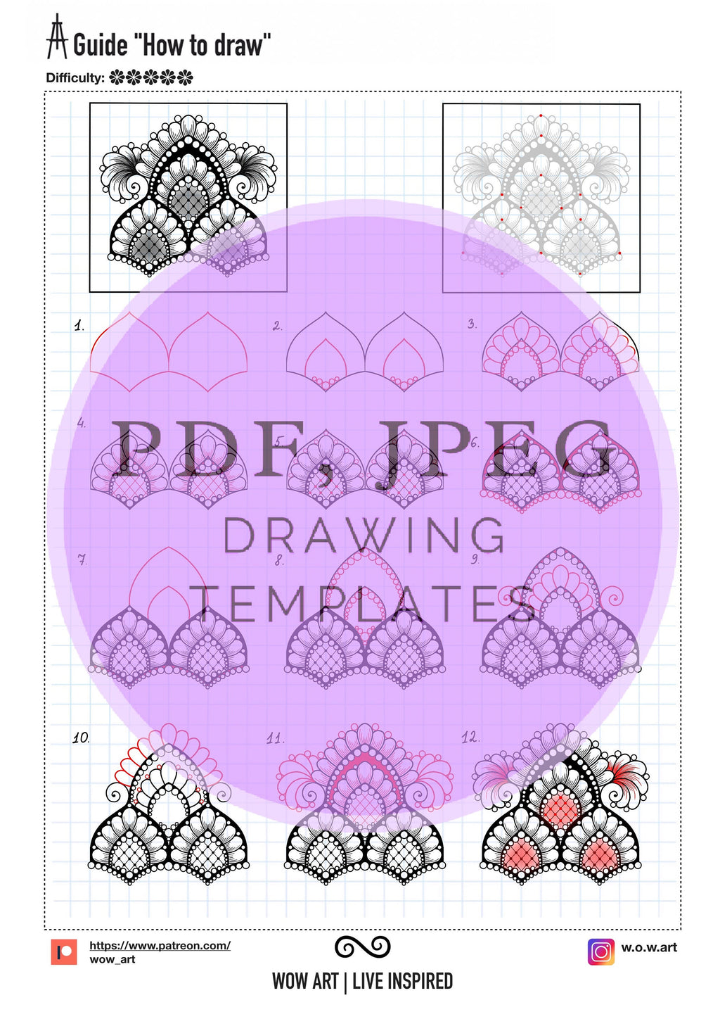 13.Kunst-Anleitungen "Wie man zeichnet" mit verschlungenen mehrreihigen Mandala-Mustern + Übungsblättern für Umrisse und Ausfüllen.PDF,JPEG.Mandala-Kunst