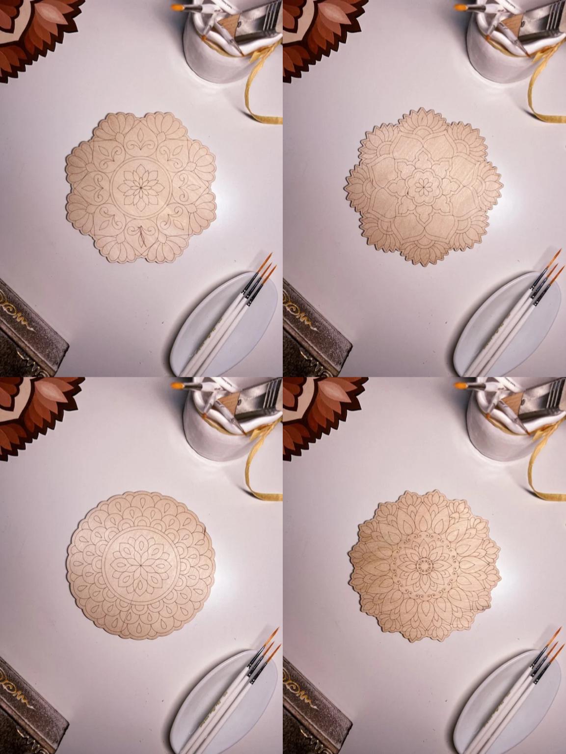 Set aus allen 12 kleinen Holz-Mandalas zum Ausmalen, 15 cm, Kunsttherapie, DIY-Basteln, Ausmalen für Erwachsene, Wandkunst, Malerei, Heimdekoration, Ausmalbretter