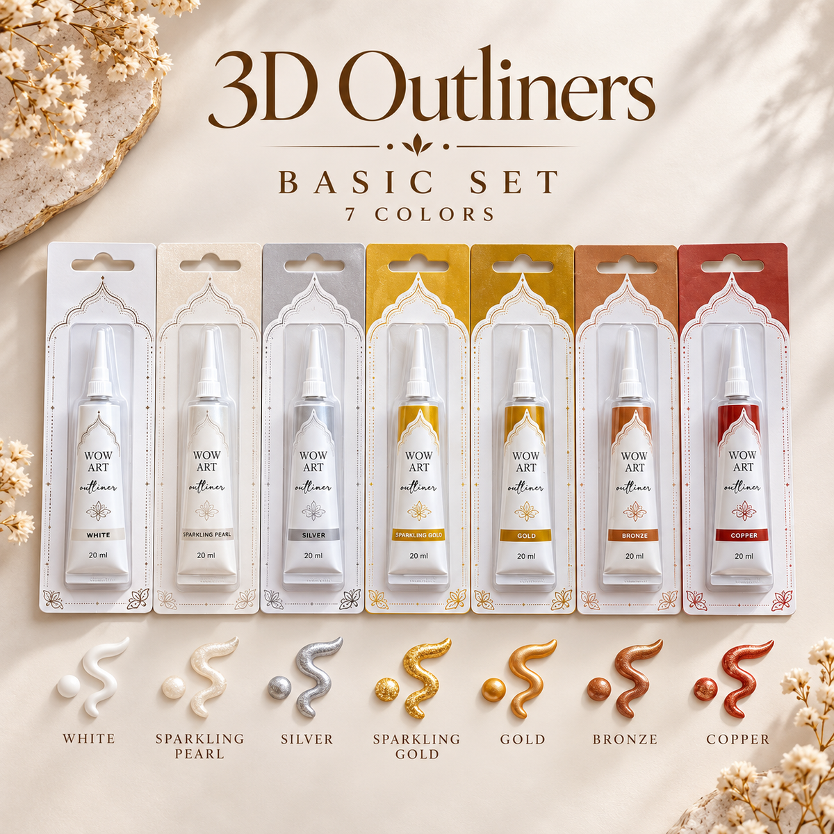 Outliner Paint for 3D Details, Fine Lines and Decorative Painting, contour glass and ceramic paint, dot art, mandala art, Wow Art