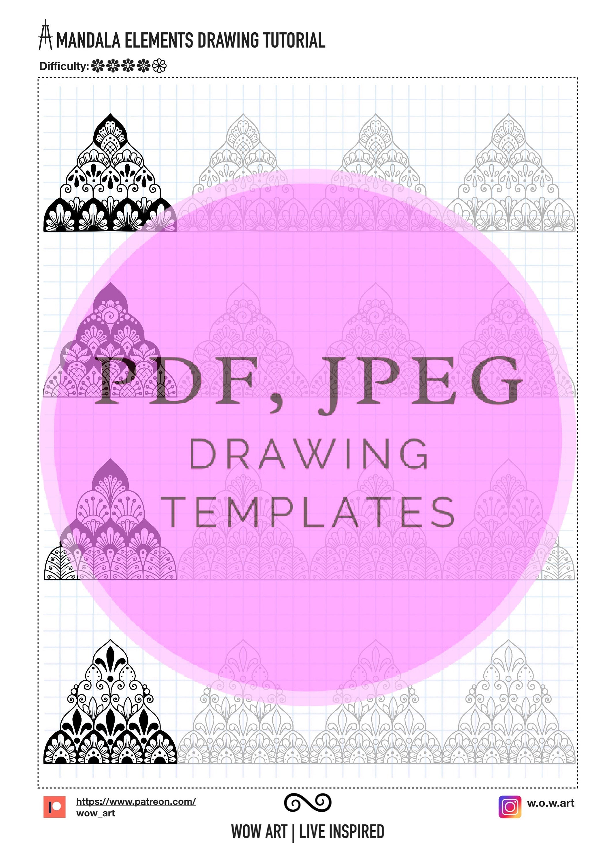 8. Übungsblätter für mehrreihige Muster! Pdf, Jpeg. Mandala-Kunst, Ornamente, digitales Papier, sofortige Downloads, handgemacht, Kunsttherapie, Kalligrafie