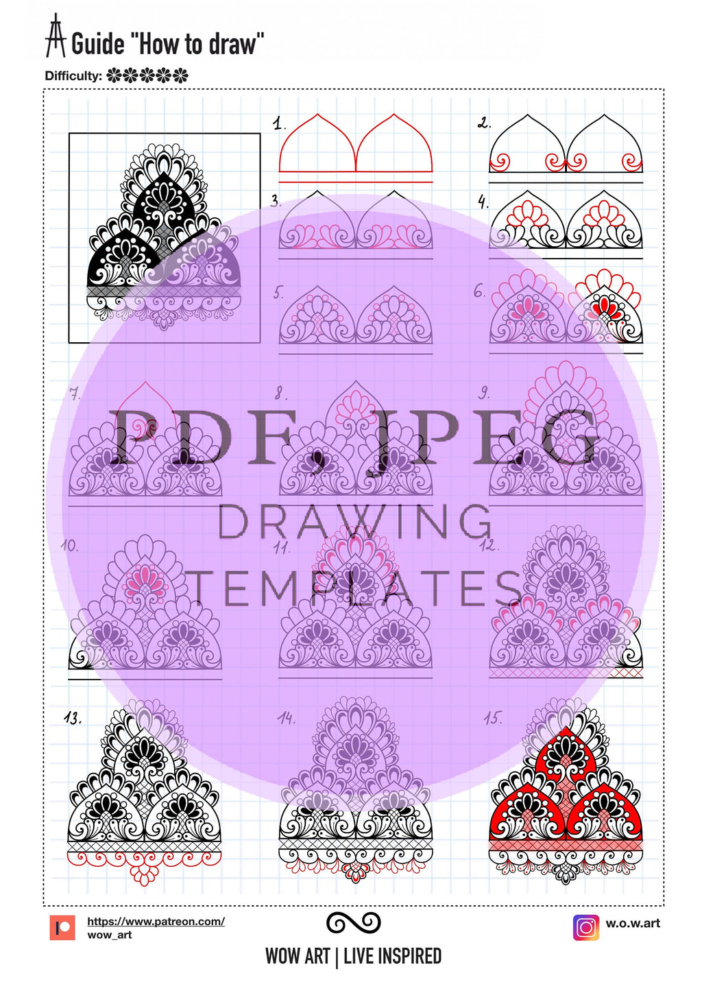 13.Kunst-Anleitungen "Wie man zeichnet" mit verschlungenen mehrreihigen Mandala-Mustern + Übungsblättern für Umrisse und Ausfüllen.PDF,JPEG.Mandala-Kunst