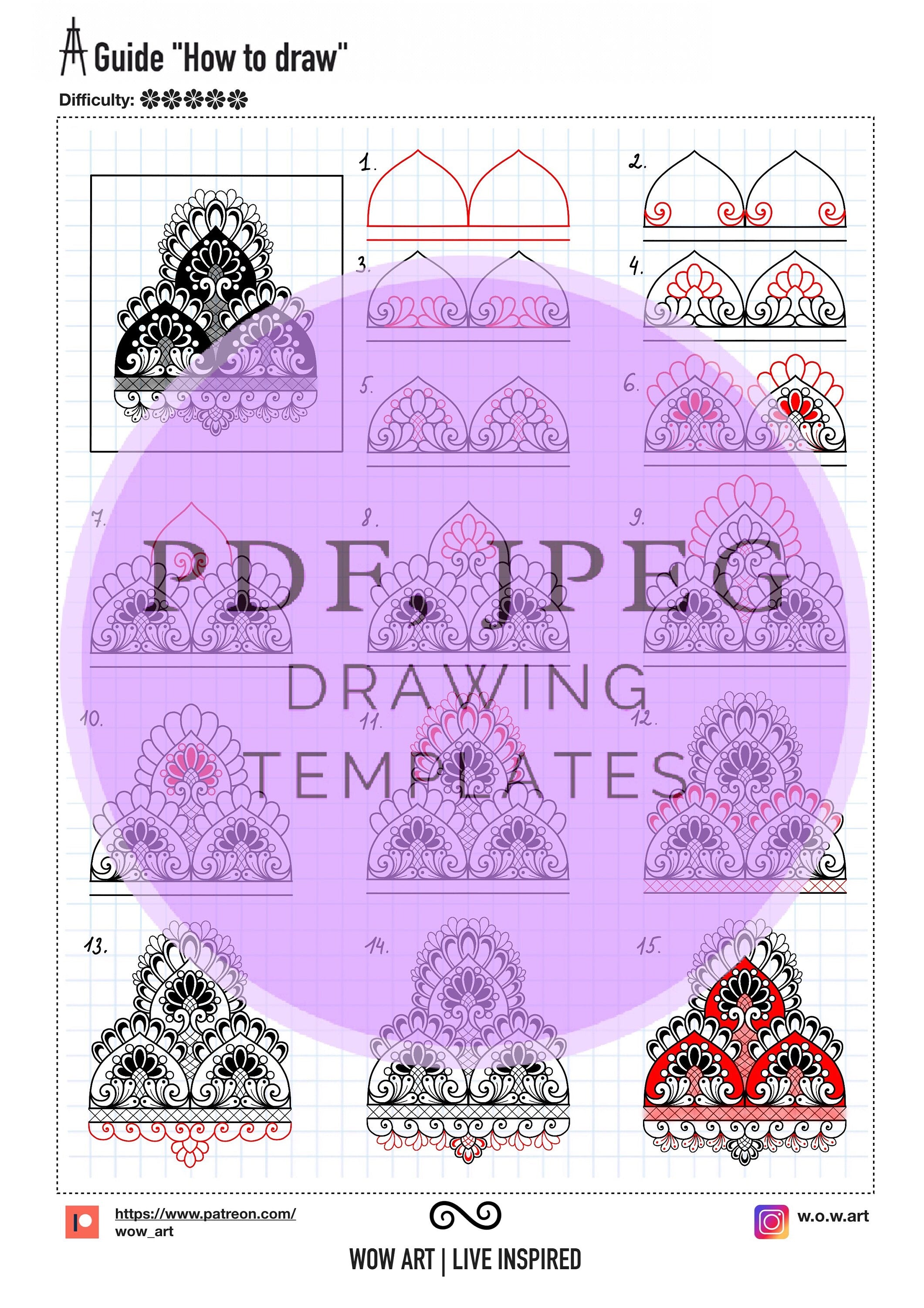 13.Kunst-Anleitungen "Wie man zeichnet" mit verschlungenen mehrreihigen Mandala-Mustern + Übungsblättern für Umrisse und Ausfüllen.PDF,JPEG.Mandala-Kunst