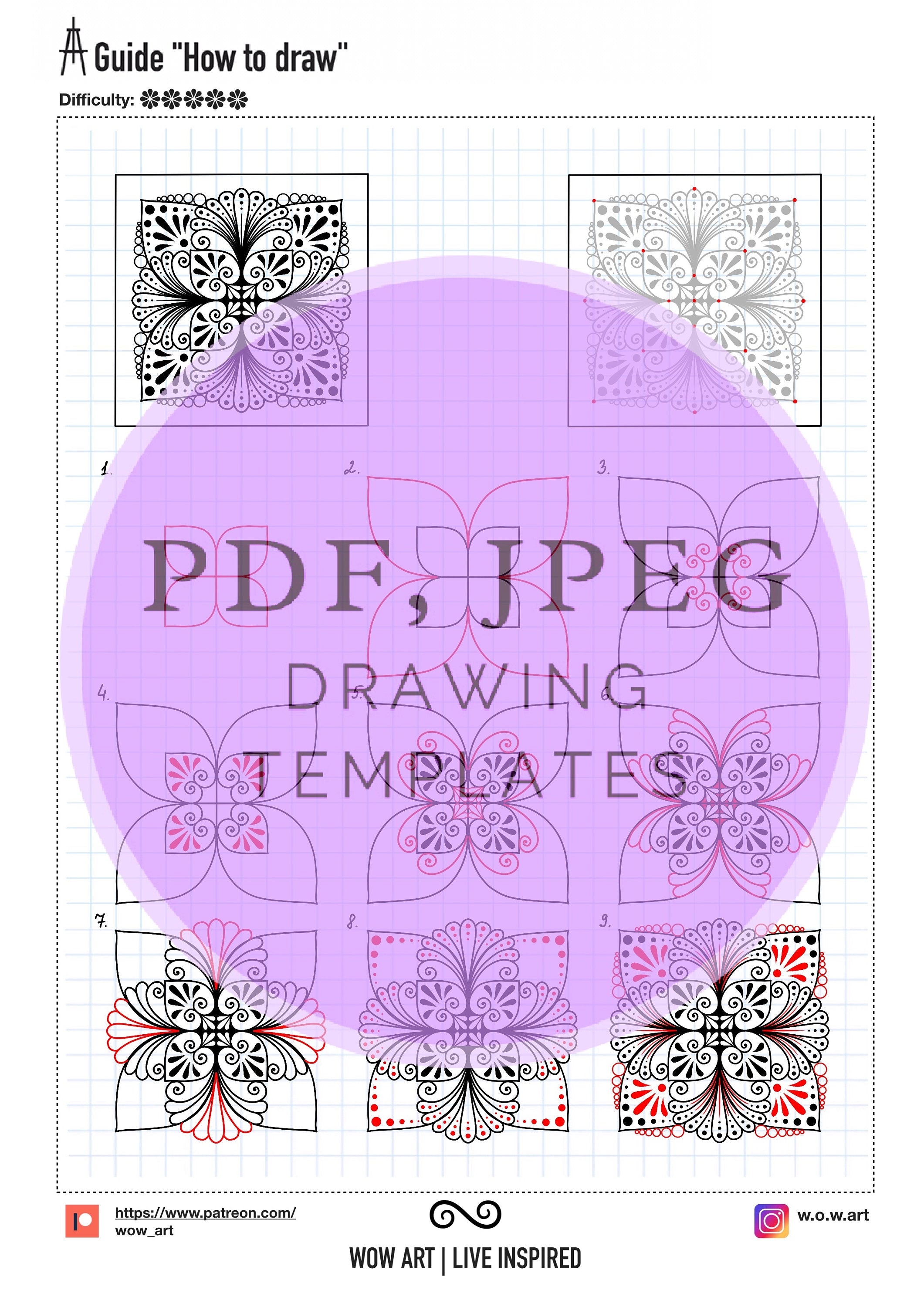 12 Kunst-Anleitungen „Wie man zeichnet“ mit aufwendigen zentralen Mandala-Mustern und Übungsblättern zum Umreißen und Ausfüllen. PDF, JPEG. Mandala-Kunst.
