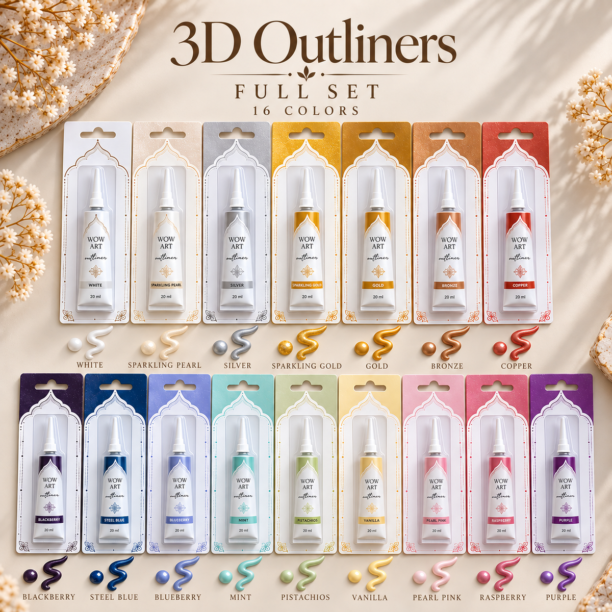 Outliner Paint for 3D Details, Fine Lines and Decorative Painting, contour glass and ceramic paint, dot art, mandala art, Wow Art