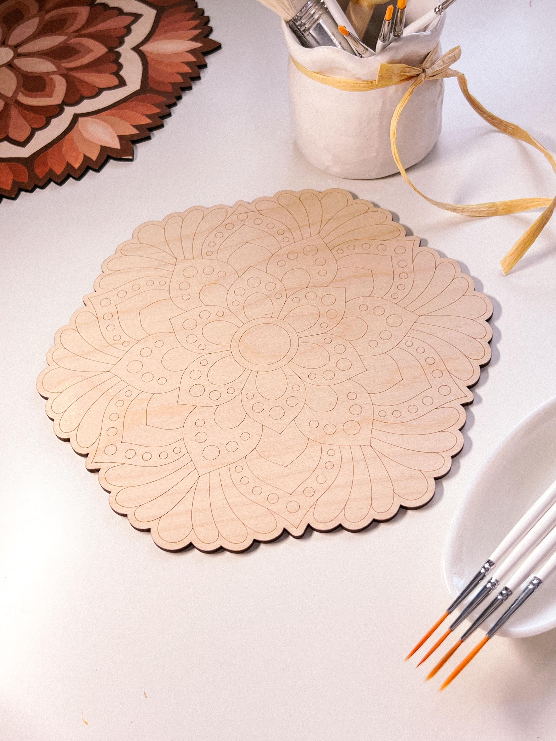 Holzmandala zum Ausmalen, Kunsttherapie, Basteln, Malen für Erwachsene, Wandkunst, Malerei, Heimdekoration, einfaches Zeichnen, Malvorlagen, Mandala-Kunst