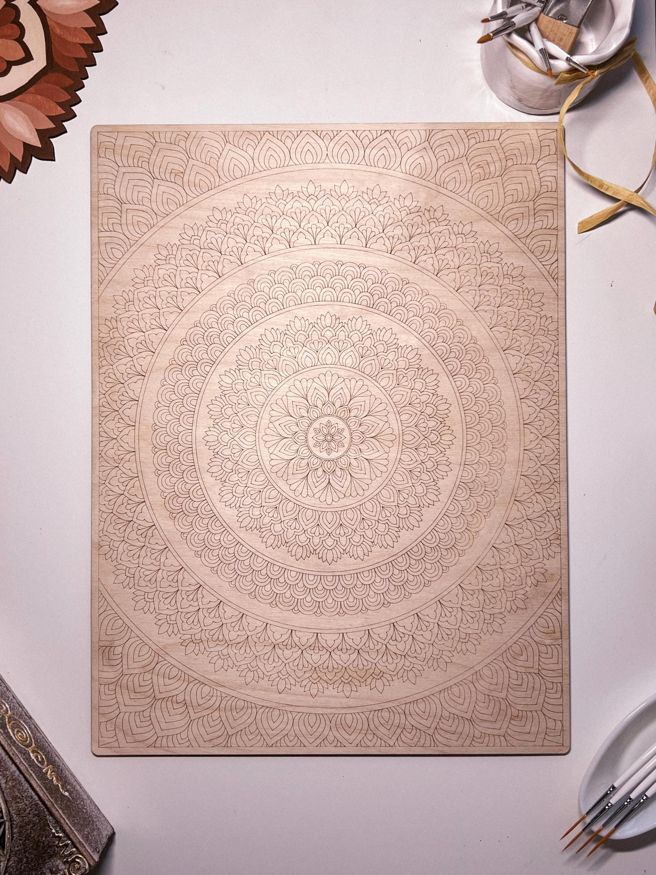 Wooden mandala for coloring, Art therapy, DIY craft, adult coloring, wall art, painting, home decor,easy drawing,coloring boards,mandala art
