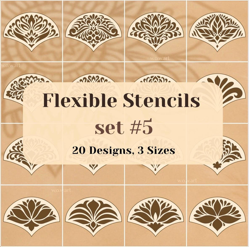 Flexibles Schablonen-Set #5: 20 aufwendige Designs in 3 Größen. Wiederverwendbare Schablonen für Mandalas, dekorative Muster, Dot Painting & DIY Kunst