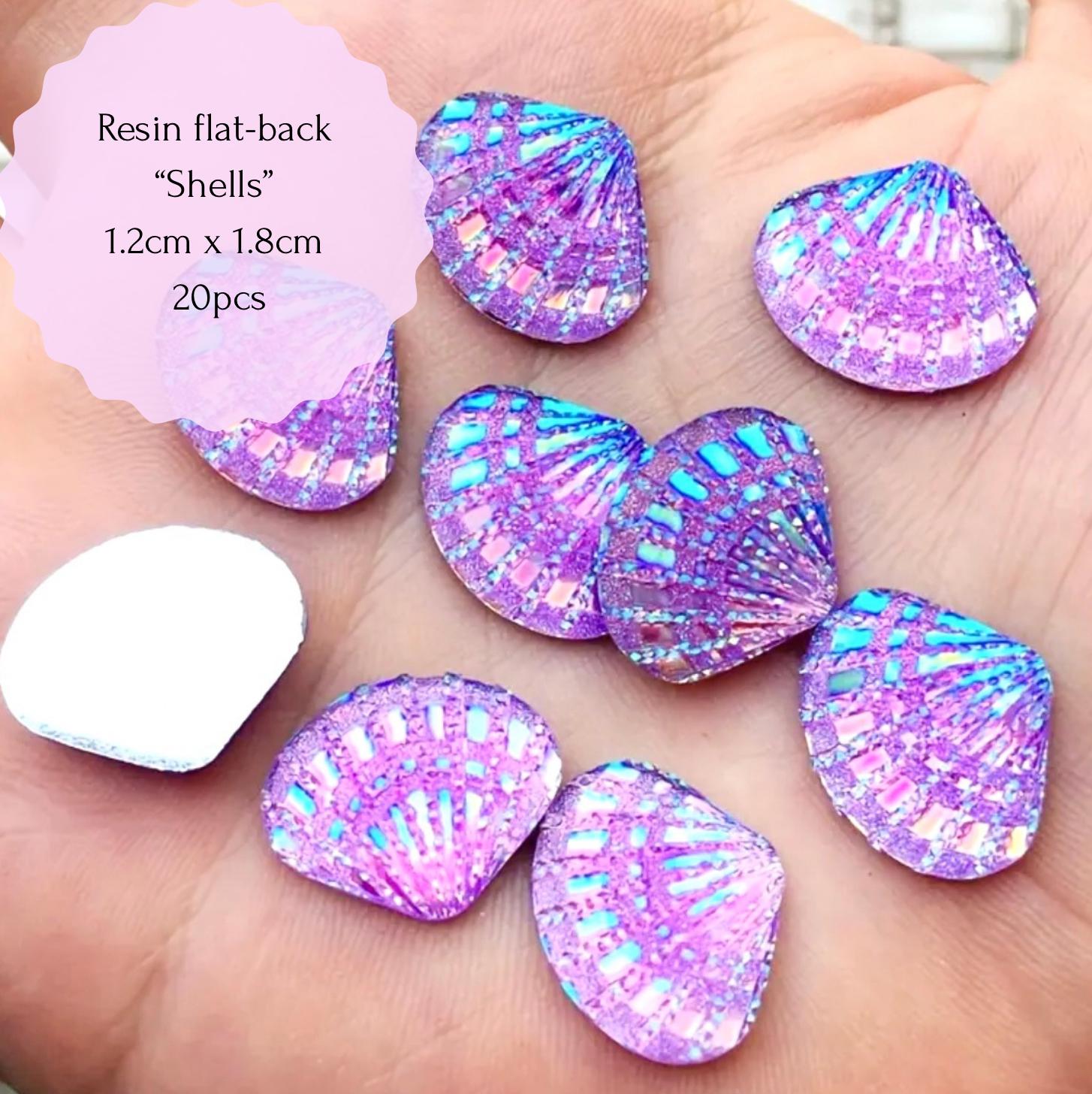 20 Stück Flatback "Muscheln", 1.5x1.8cm. Dot Art Zubehör, Mandala Kunst, Acryl-Edelsteine, DIY Basteln und Schmuckherstellung. 4 Farben verfügbar