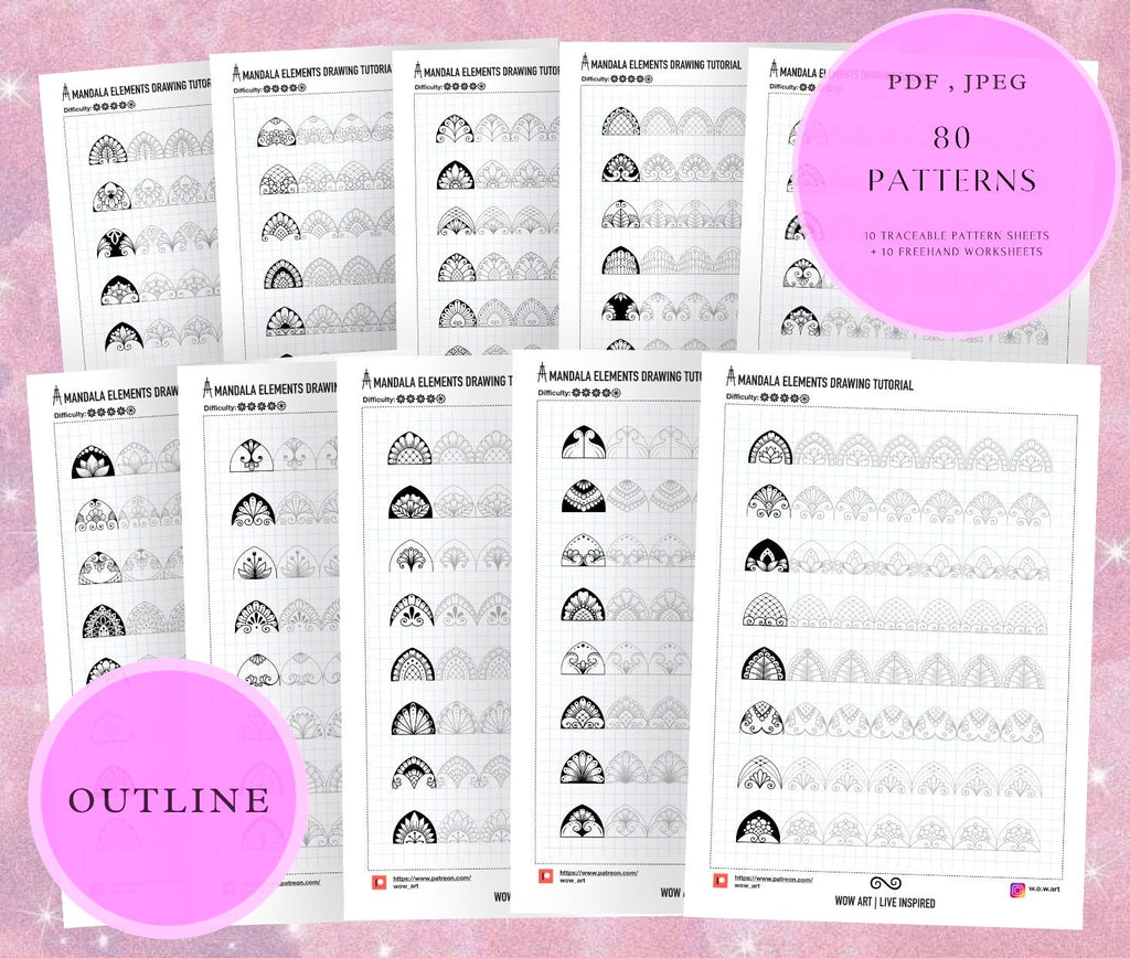6. Fortgeschrittene Muster Trainingsblätter! Pdf, jpeg. Mandala-Kunst, Ornamente, digitales Papier, sofortige Downloads, handgemacht, Kunsttherapie, Kalligraphie