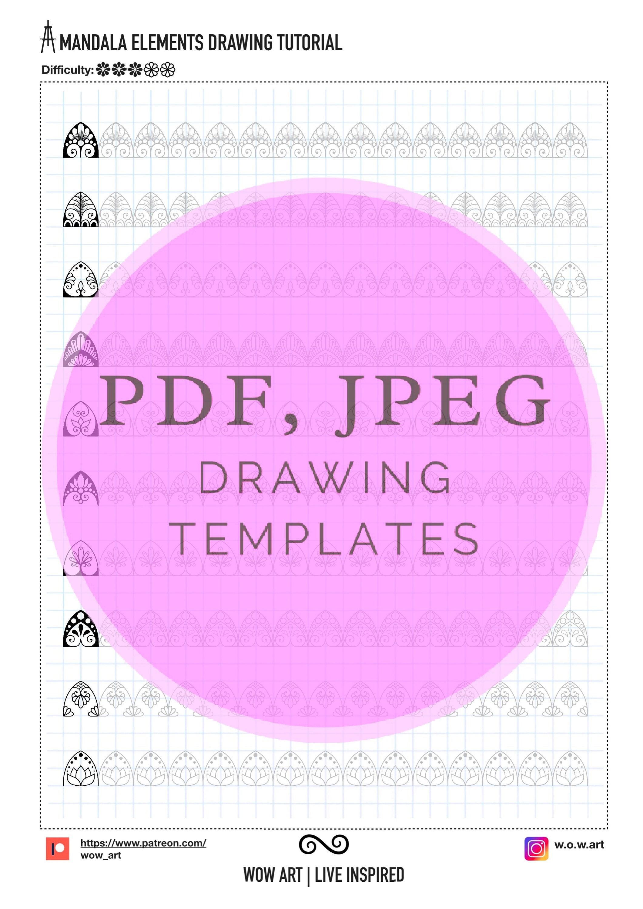 5.Trainingsblätter für grundlegende Muster! Pdf, Jpeg. Mandala-Kunst, Ornamente, digitales Papier, Sofort-Downloads, handgemacht, Kunsttherapie, Kalligrafie