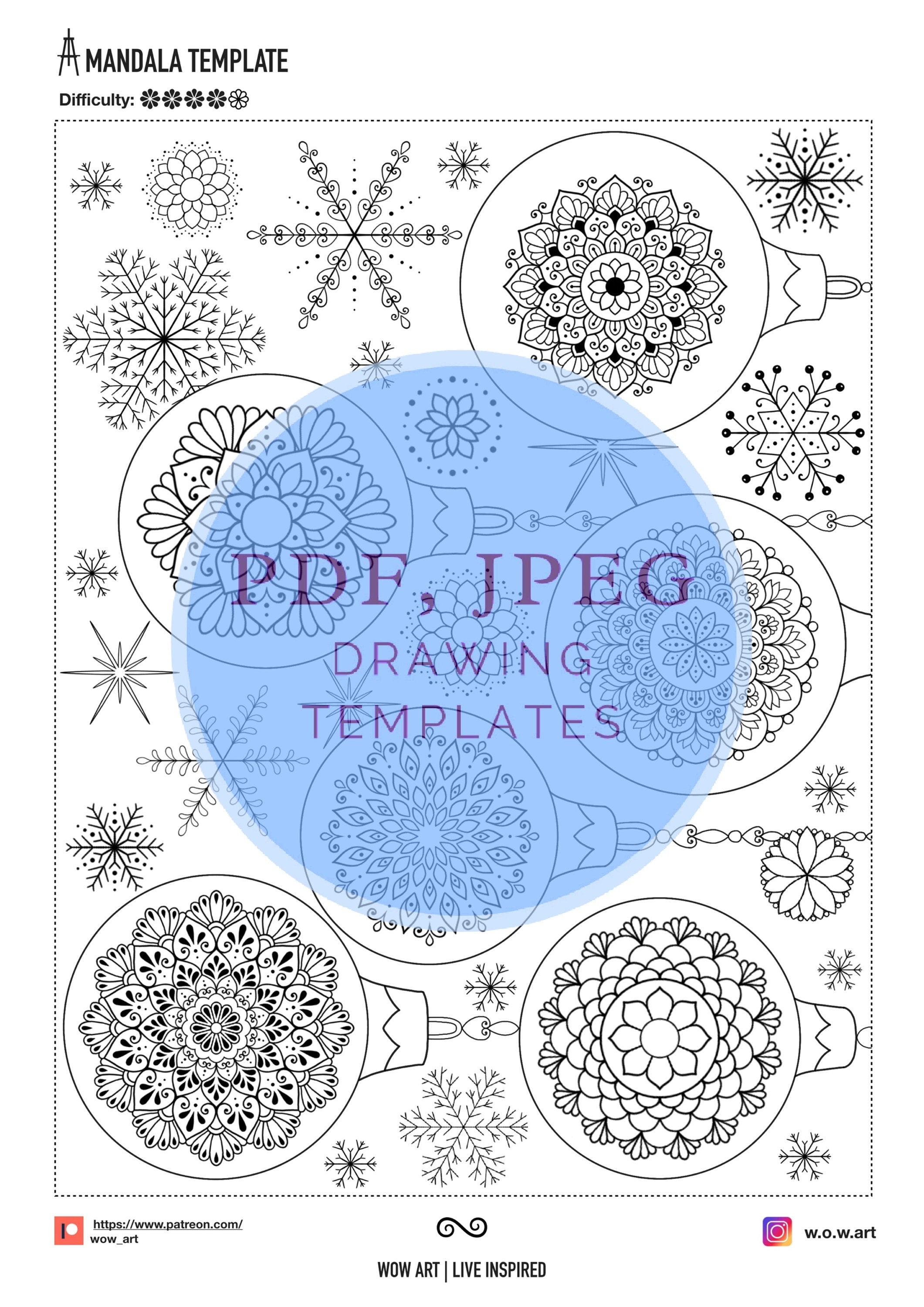 18 Schneeflocken-Mandalas zum Nachzeichnen und Ausmalen, jpeg, pdf. Digitalpapier, sofortiger Download, Malvorlage, Kunsttherapie, Kalligrafie, Scrapbooking