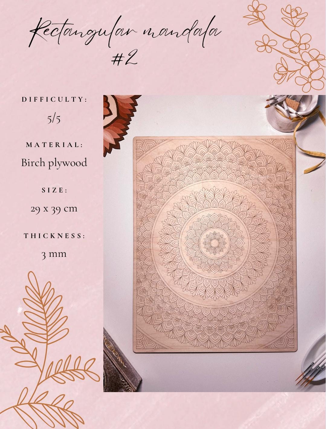 Bündel aller 5 rechteckigen Holzmandala zum Ausmalen, Kunsttherapie, DIY-Basteln, Ausmalen für Erwachsene, Wandkunst, Malen, Heimdekoration, Ausmalbretter