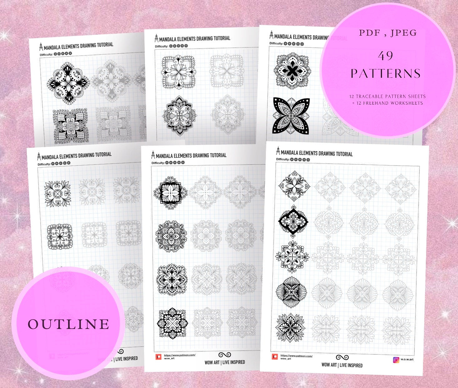 11.Fortgeschrittene Quadratmuster-Trainingsblätter! Pdf, jpeg. Mandala-Kunst, Digitalpapier, Sofort-Downloads, handgemacht, Kunsttherapie, Kalligrafie