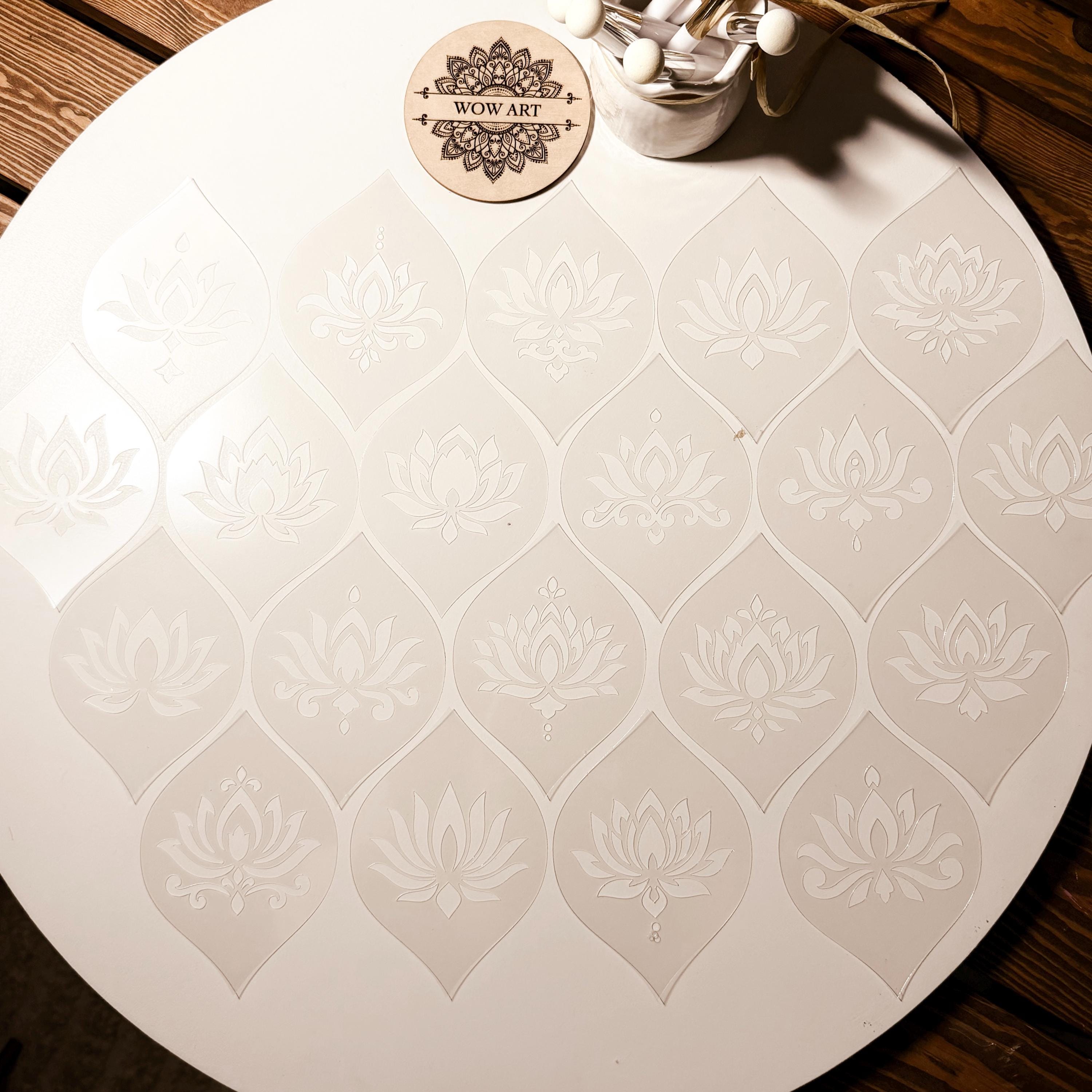 Lotus-Schablonen-Set #7 | Wiederverwendbare flexible Kunststoffschablonen | Halbtransparente Mandala-Vorlagen | Punktmalerei | 21 Designs/3 Größen | DIY