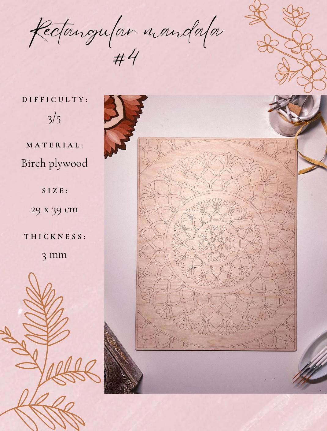 Bündel aller 5 rechteckigen Holzmandala zum Ausmalen, Kunsttherapie, DIY-Basteln, Ausmalen für Erwachsene, Wandkunst, Malen, Heimdekoration, Ausmalbretter