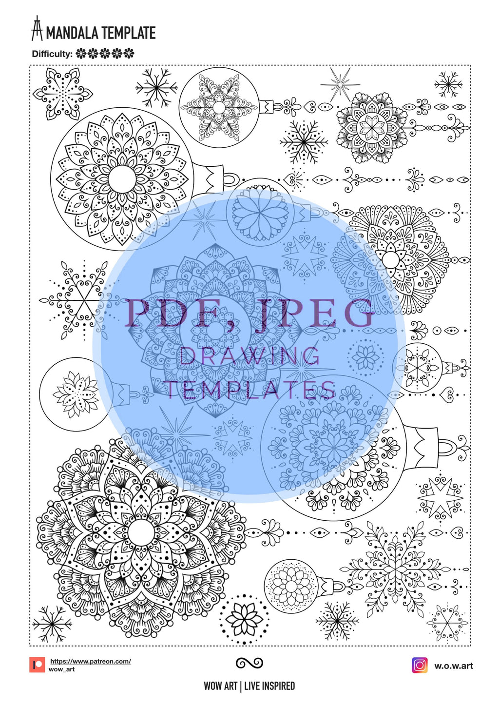 18 Schneeflocken-Mandalas zum Nachzeichnen und Ausmalen, jpeg, pdf. Digitalpapier, sofortiger Download, Malvorlage, Kunsttherapie, Kalligrafie, Scrapbooking