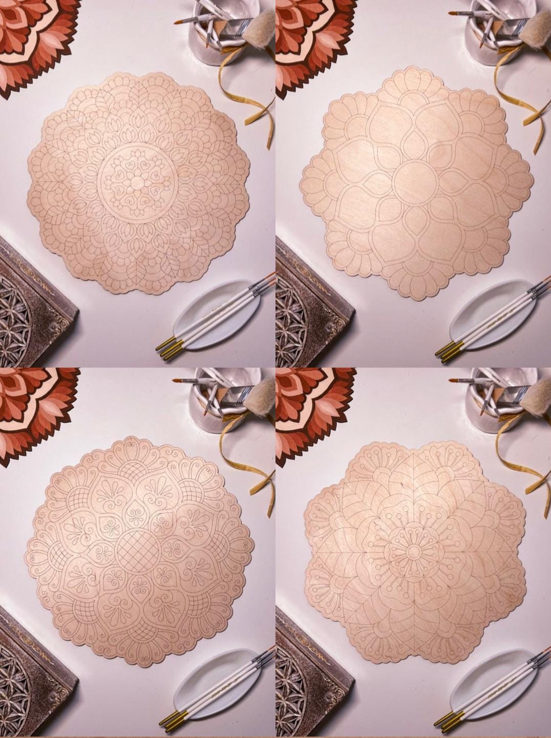 Set aus allen 12 großen Holz-Mandalas zum Ausmalen, 30 cm, Kunsttherapie, DIY-Basteln, Ausmalen für Erwachsene, Wandkunst, Malen, Heimdekoration, Malbretter