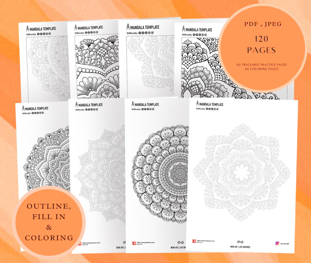 15 Mandalas zum Umreißen und Ausmalen, jpeg, pdf. Mandala-Kunst, digitales Papier, Sofort-Downloads, Malvorlage, Kunsttherapie, Kalligrafie, Nachzeichenblätter