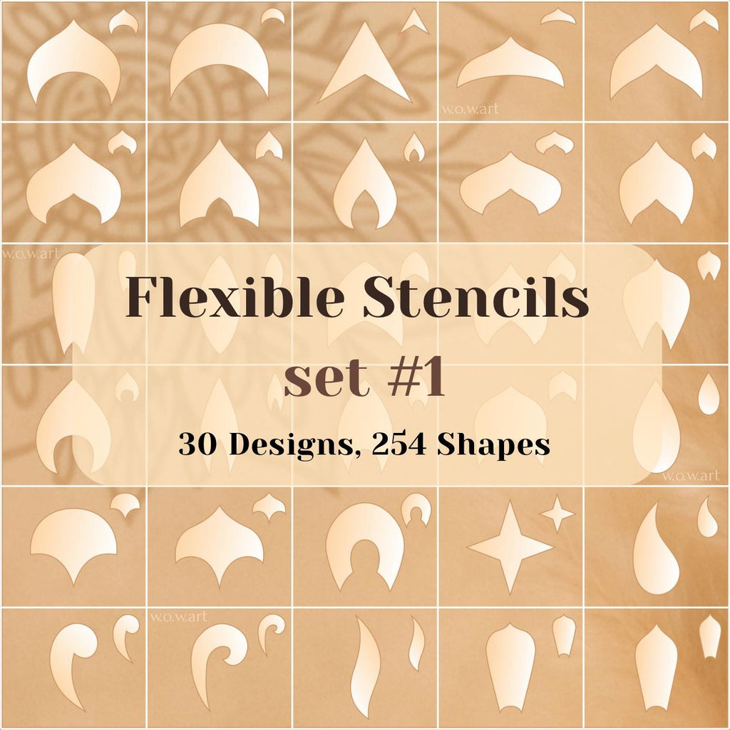 Flexibles Schablonen-Set #1: 30 Designs, 254 Formen. Wiederverwendbare Schablonen für Malerei, Mandalas & DIY, Geometrische Muster, Dot Painting Werkzeuge, Zubehör