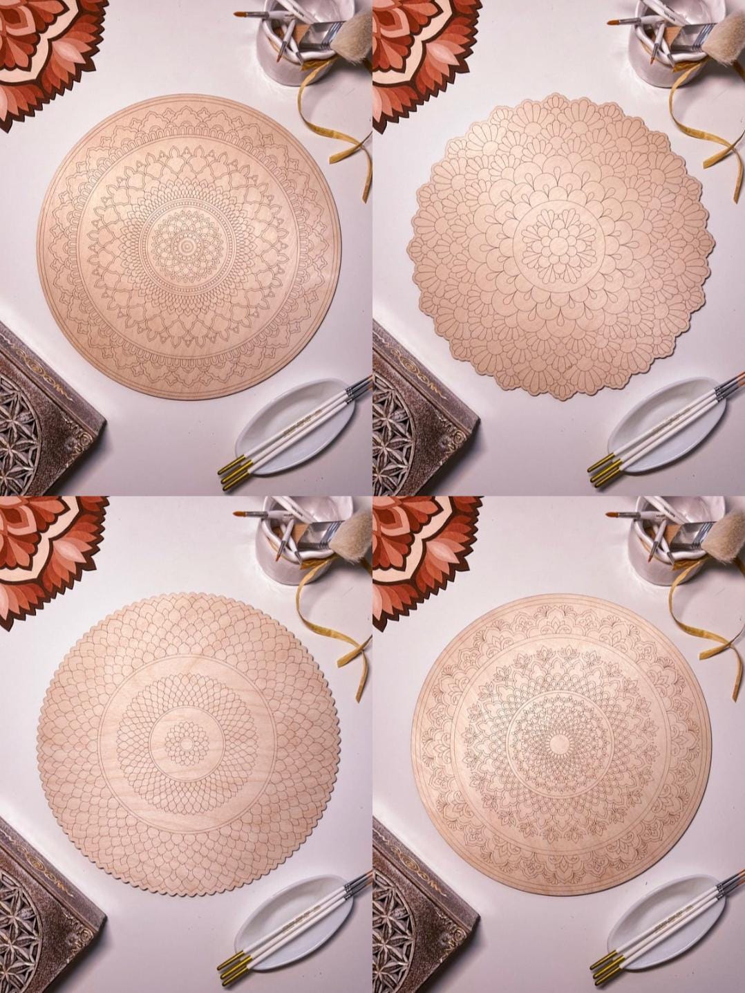 Set aus allen 12 großen Holz-Mandalas zum Ausmalen, 30 cm, Kunsttherapie, DIY-Basteln, Ausmalen für Erwachsene, Wandkunst, Malen, Heimdekoration, Malbretter