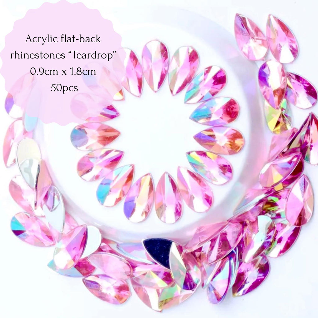 50 Stück Teardrop Flatback-Strasssteine, 0,9x1,8cm. Punktmalerei Zubehör, Mandala-Kunst, Acryl-Edelsteine, DIY-Bastelarbeiten und Schmuckherstellung. 10 Farben erhältlich