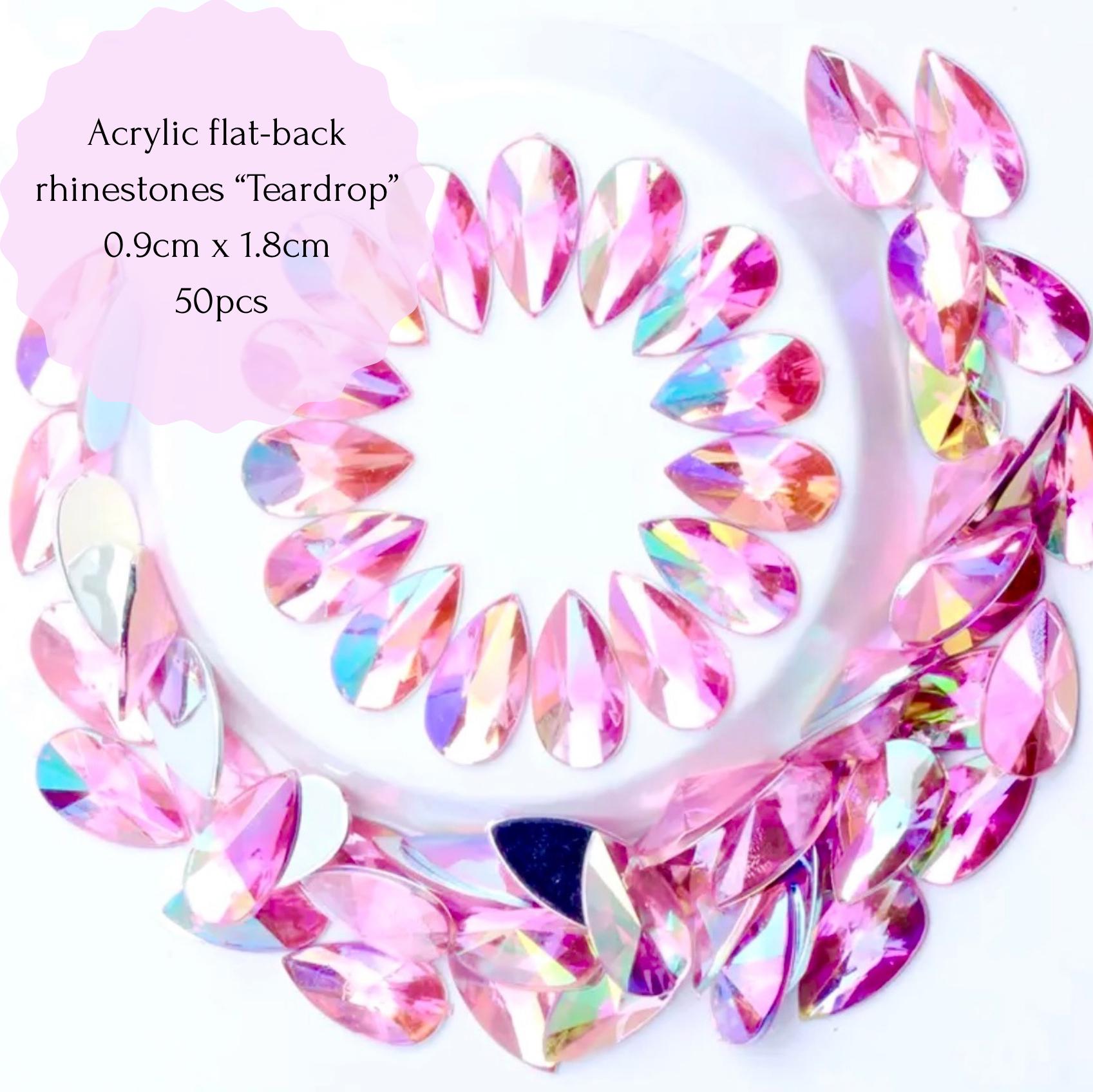 50 Stück Teardrop Flatback-Strasssteine, 0,9x1,8cm. Punktmalerei Zubehör, Mandala-Kunst, Acryl-Edelsteine, DIY-Bastelarbeiten und Schmuckherstellung. 10 Farben erhältlich