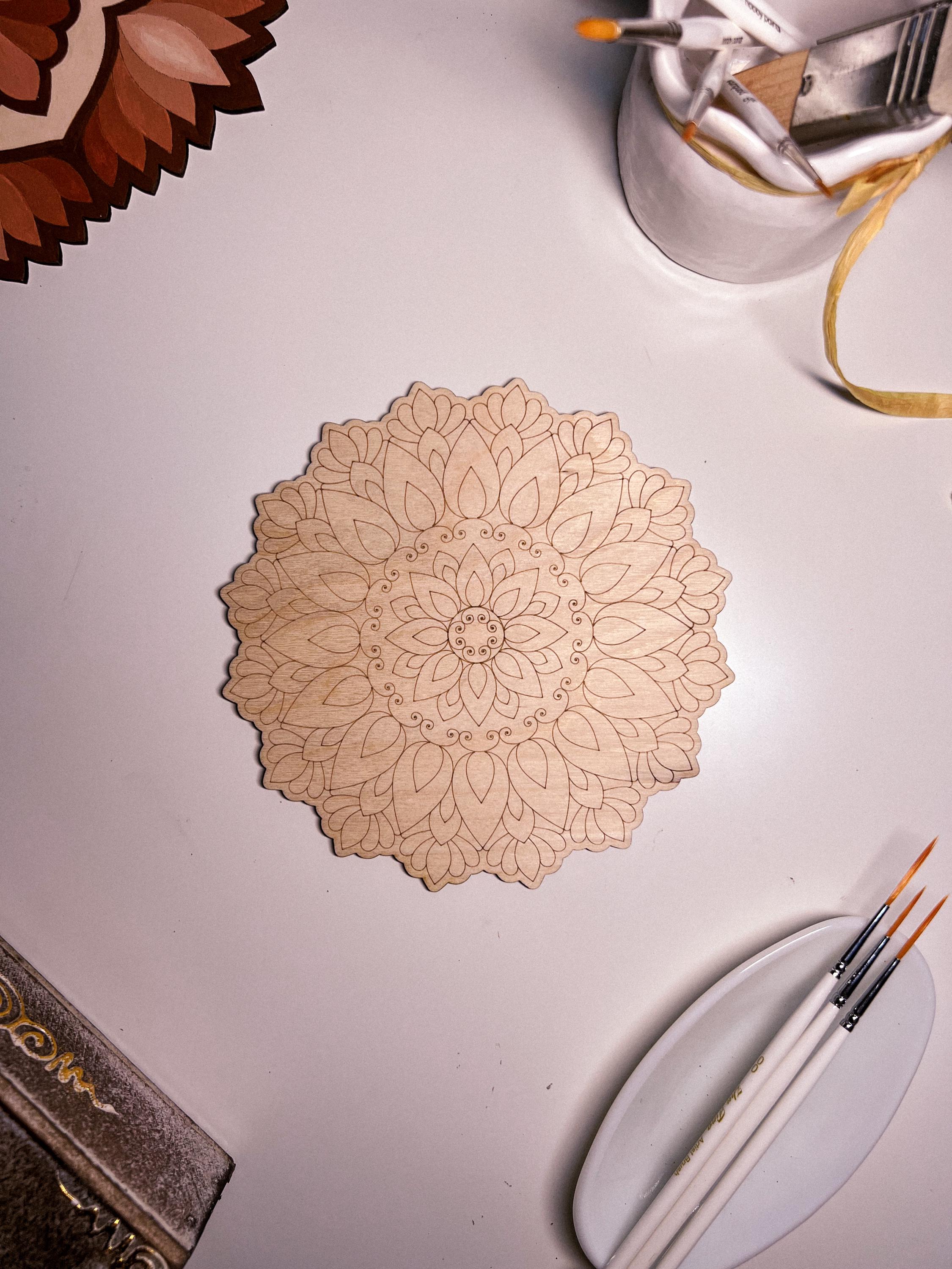 Wooden mandala for coloring, Art therapy, DIY craft, adult coloring, wall art, painting, home decor,easy drawing,coloring boards,mandala art