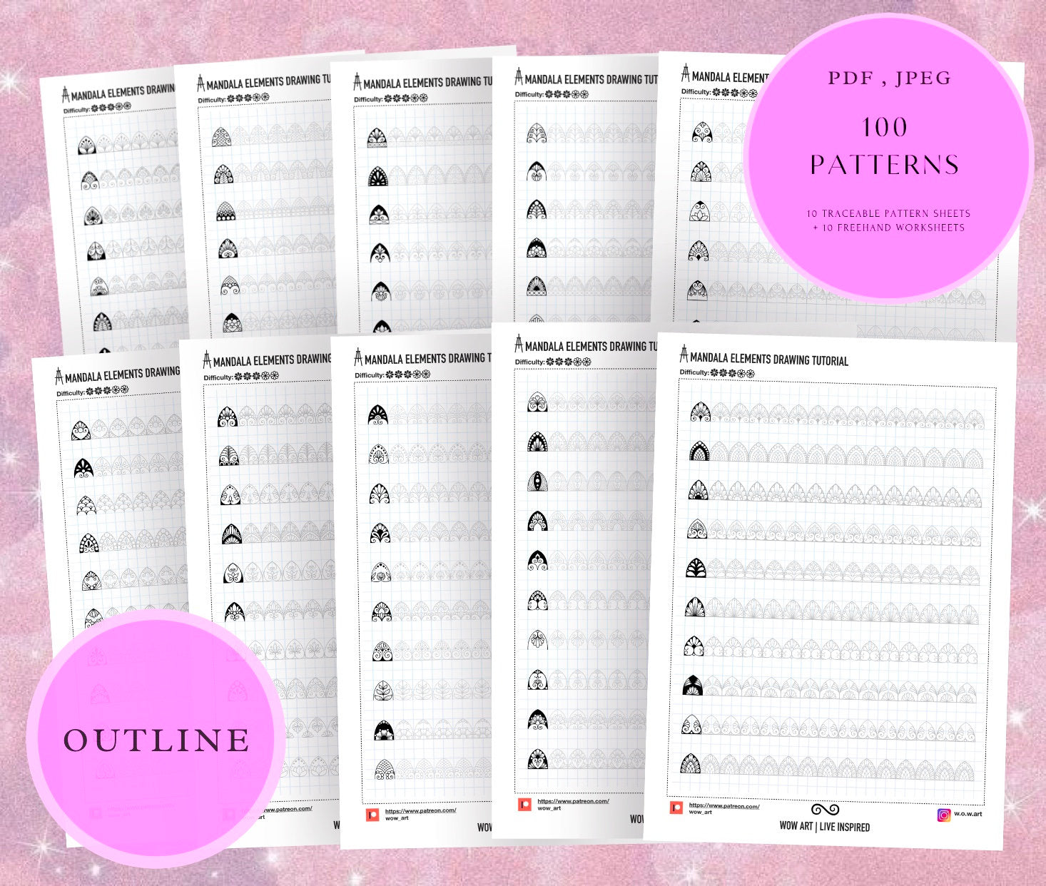 5.Trainingsblätter für grundlegende Muster! Pdf, Jpeg. Mandala-Kunst, Ornamente, digitales Papier, Sofort-Downloads, handgemacht, Kunsttherapie, Kalligrafie