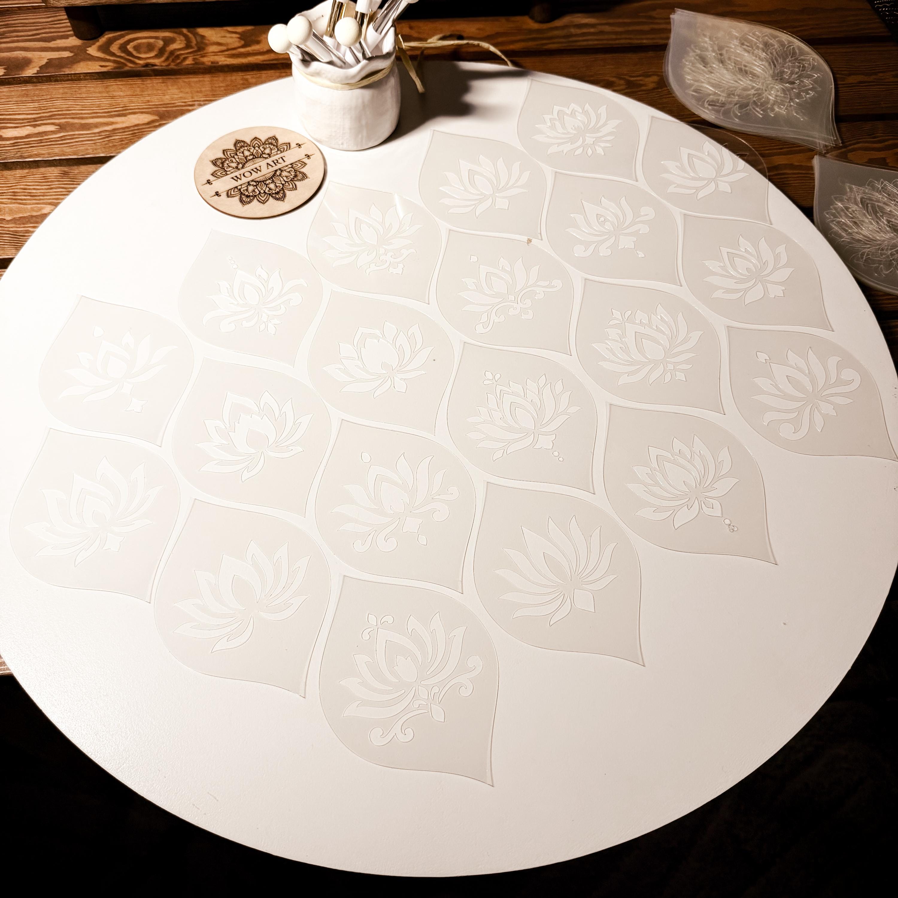 Lotus-Schablonen-Set #7 | Wiederverwendbare flexible Kunststoffschablonen | Halbtransparente Mandala-Vorlagen | Punktmalerei | 21 Designs/3 Größen | DIY