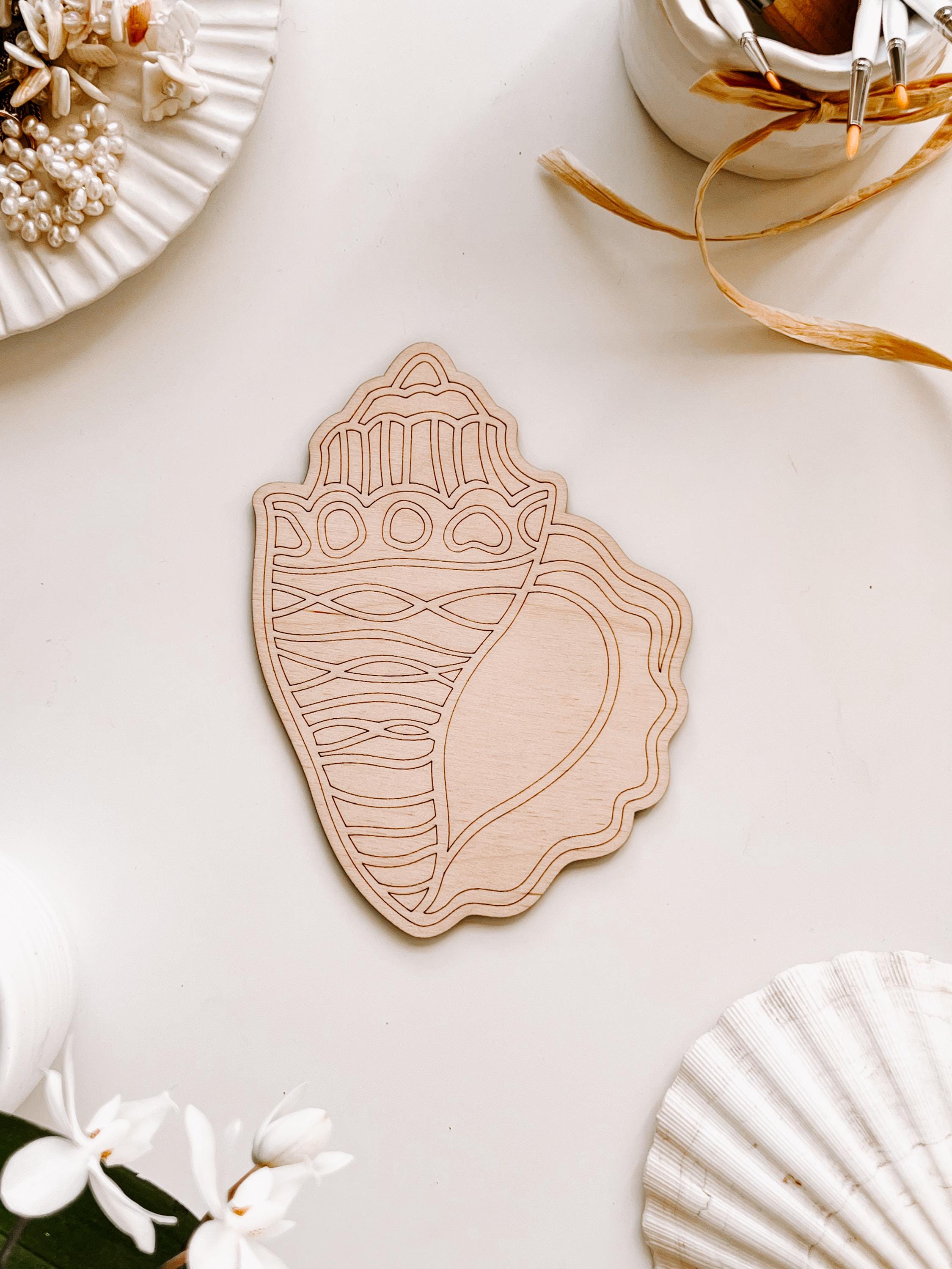 Malset aus Holzschalen, DIY-Malset, Bastelformen aus Holz, Holzspielzeug, Meerestiere, Zeichnen, Wandkunst, Malen für Erwachsene, Kunsttherapie, Boho