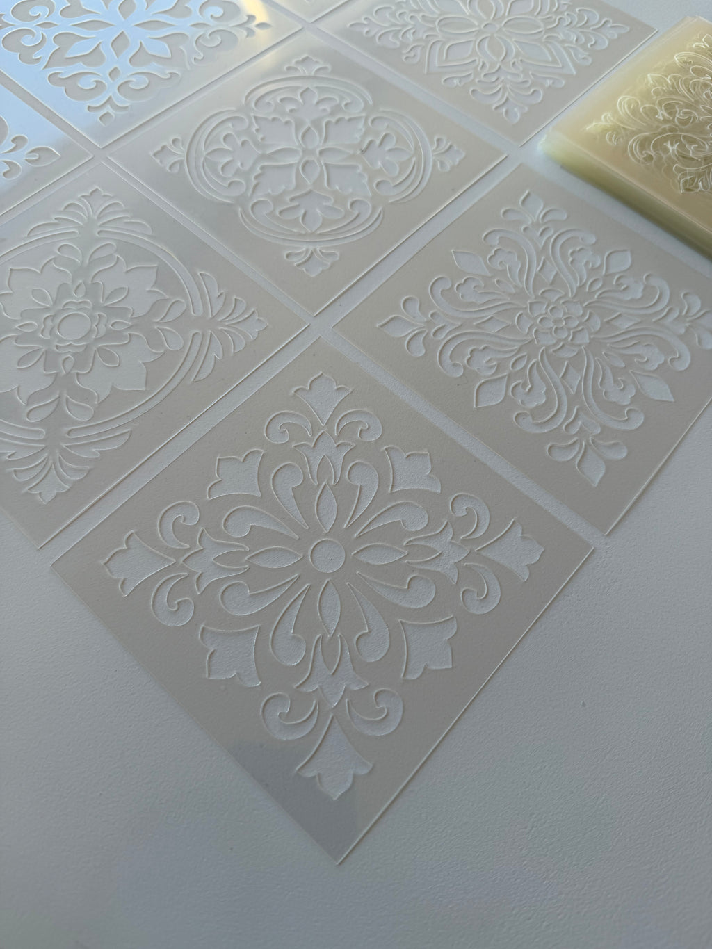 Tile Stencils | Reusable Flexible Floor & Wall Stencils | 48 Designs, 4 Sets | 4x4 to 16x16 Inch, DIY, home decor, painting, art, craft.