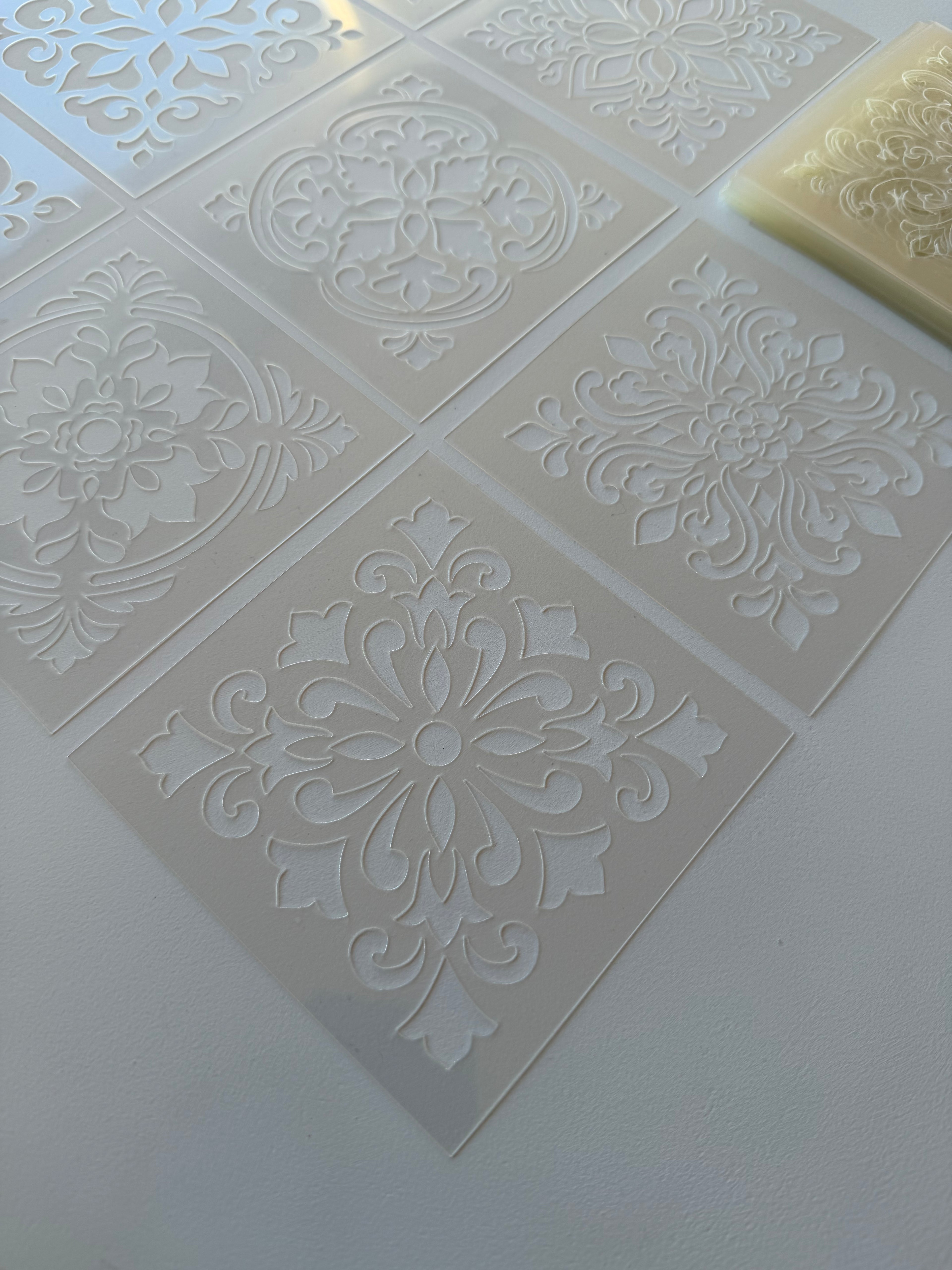 Tile Stencils | Reusable Flexible Floor & Wall Stencils | 48 Designs, 4 Sets | 4x4 to 16x16 Inch, DIY, home decor, painting, art, craft.