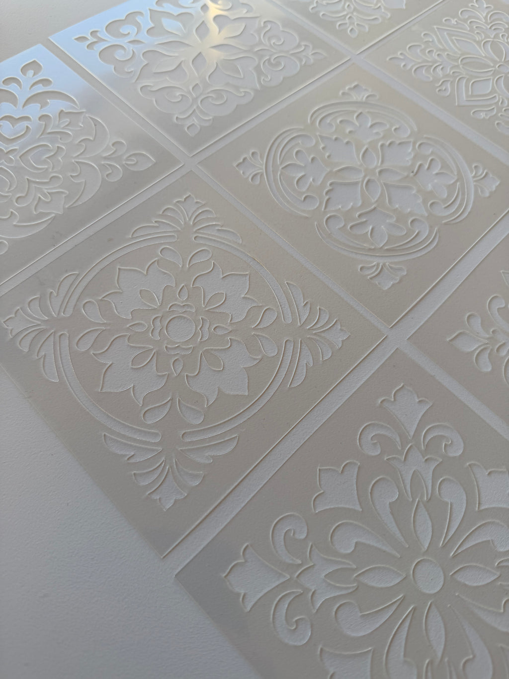 Tile Stencils | Reusable Flexible Floor & Wall Stencils | 48 Designs, 4 Sets | 4x4 to 16x16 Inch, DIY, home decor, painting, art, craft.