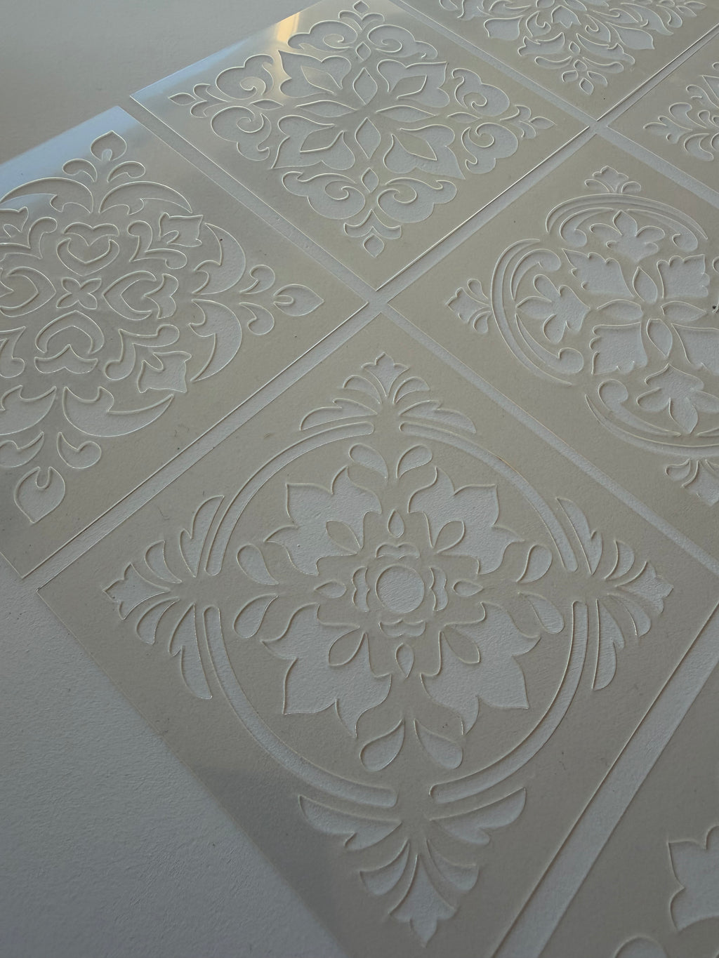 Tile Stencils | Reusable Flexible Floor & Wall Stencils | 48 Designs, 4 Sets | 4x4 to 16x16 Inch, DIY, home decor, painting, art, craft.