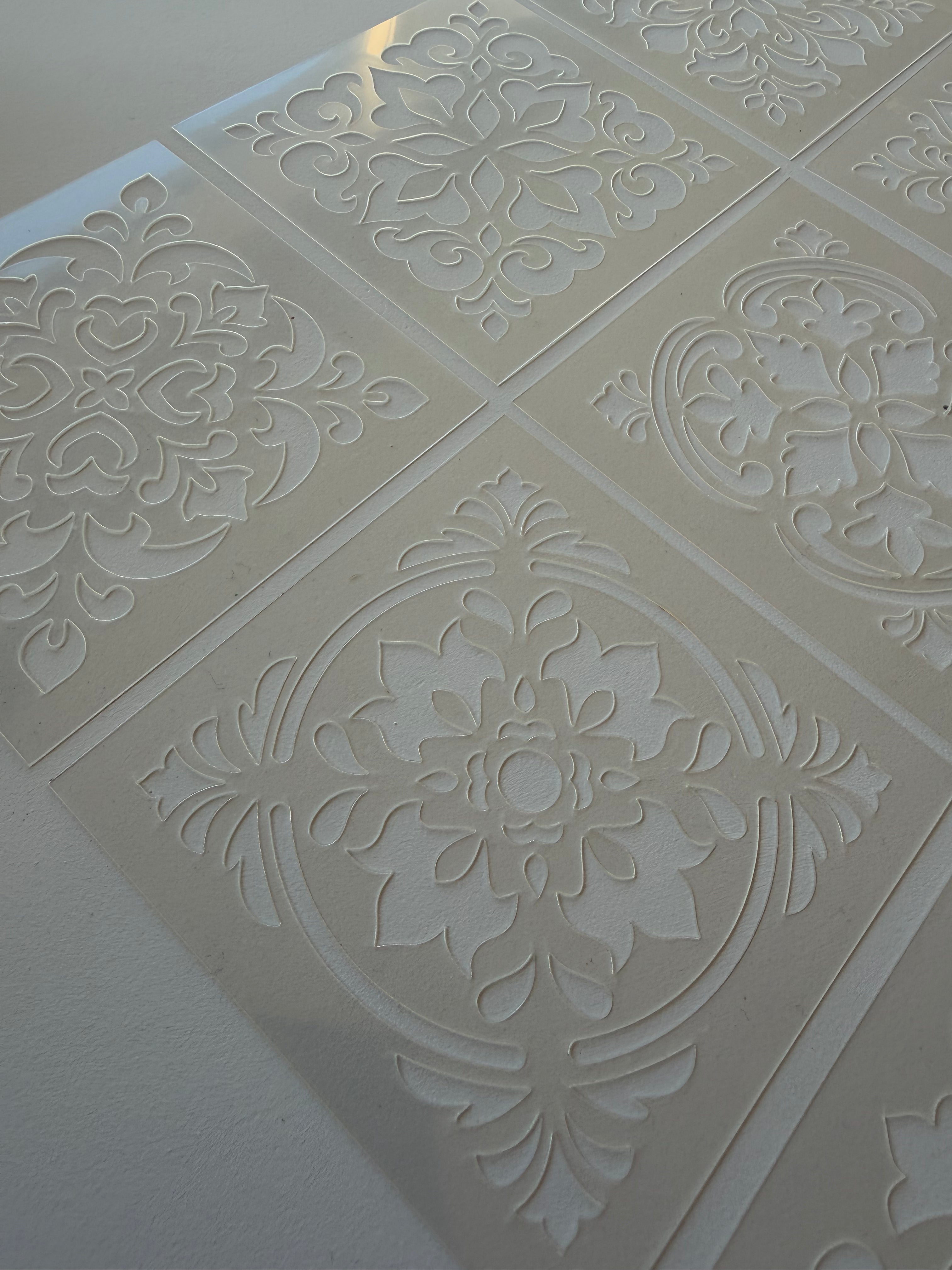 Tile Stencils | Reusable Flexible Floor & Wall Stencils | 48 Designs, 4 Sets | 4x4 to 16x16 Inch, DIY, home decor, painting, art, craft.