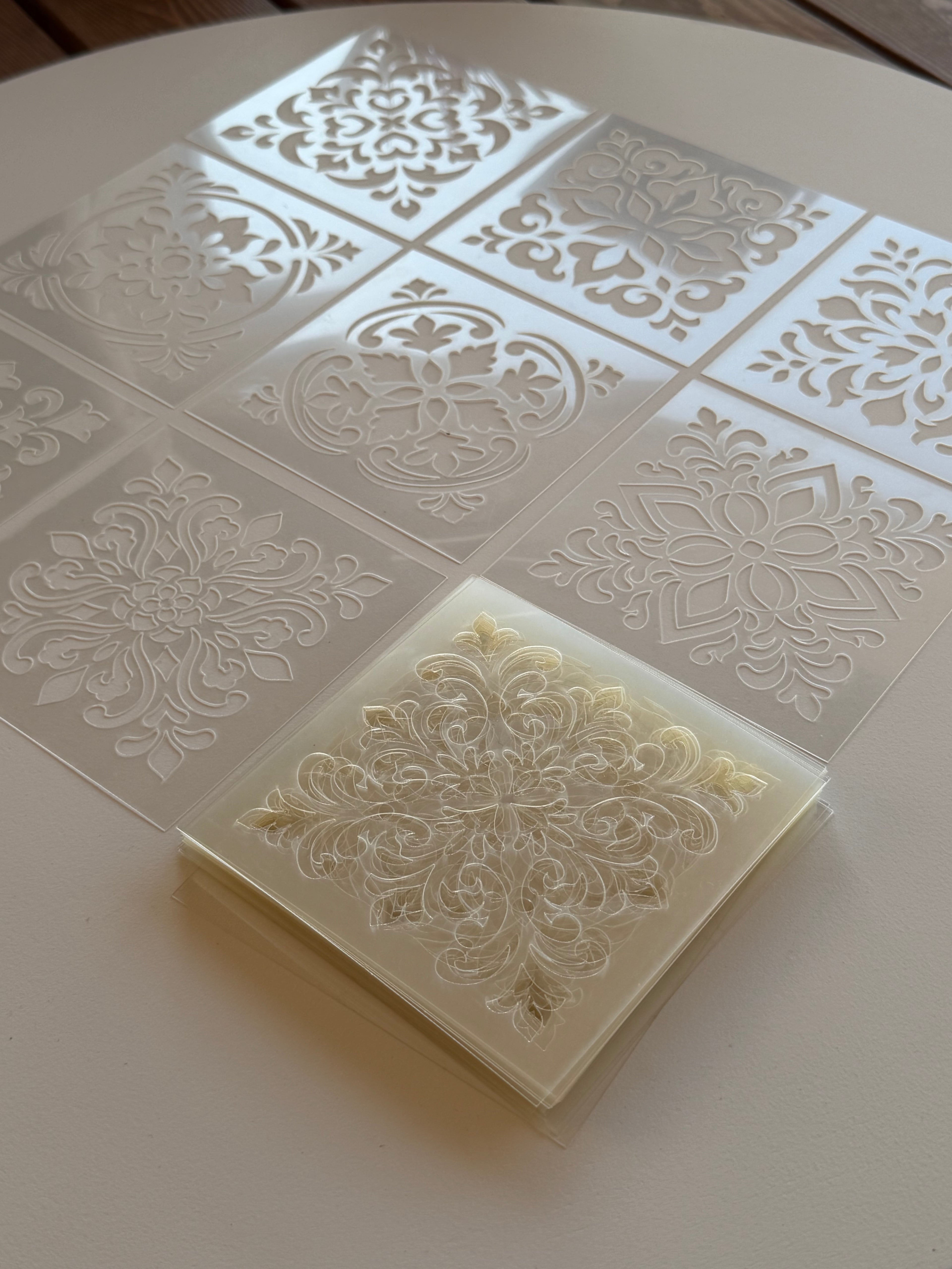 Tile Stencils | Reusable Flexible Floor & Wall Stencils | 48 Designs, 4 Sets | 4x4 to 16x16 Inch, DIY, home decor, painting, art, craft.