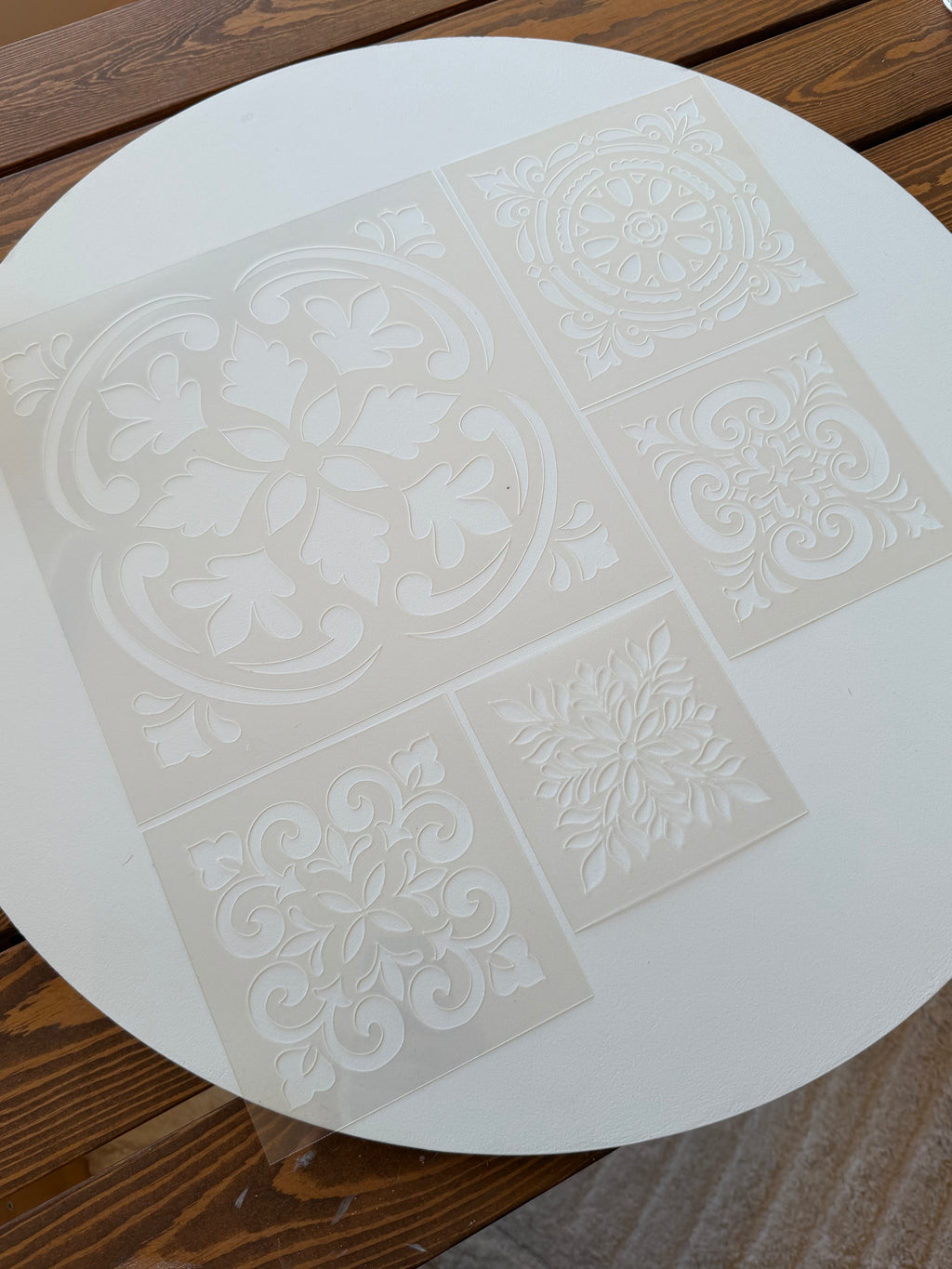 Tile Stencils | Reusable Flexible Floor & Wall Stencils | 48 Designs, 4 Sets | 4x4 to 16x16 Inch, DIY, home decor, painting, art, craft.