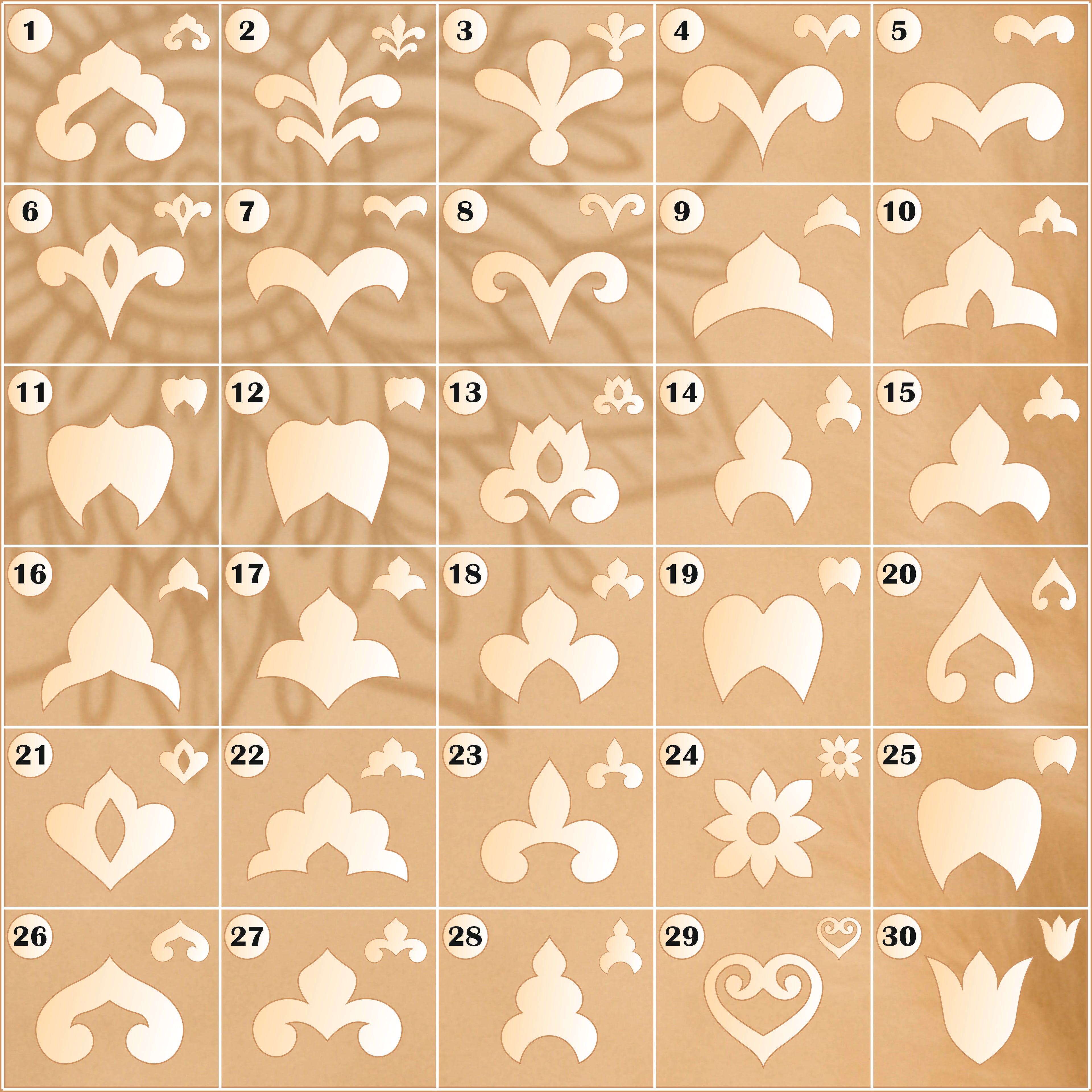 Flexibles Schablonen-Set #3: 30 Boho- & Blumen-Designs, 220 Formen | Wiederverwendbare Schablonen für Mandala, Dot Painting, DIY, Basteln, Zeichnen, Dekor