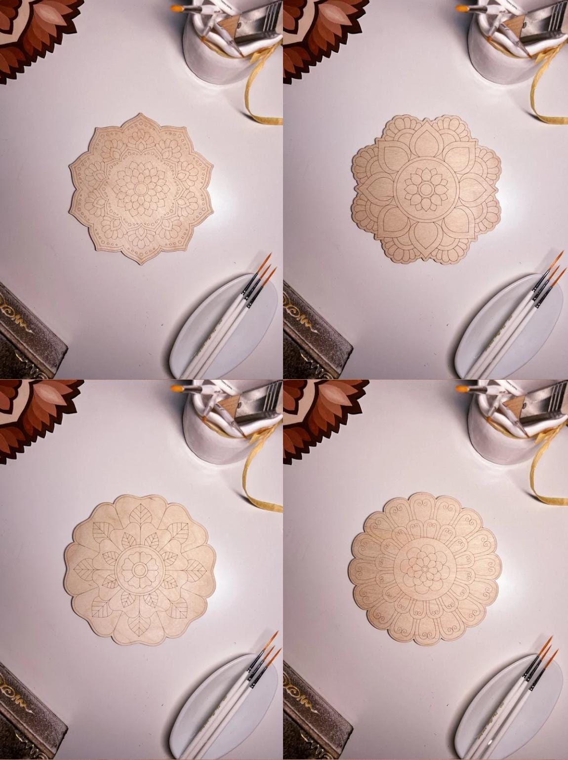 Set aus allen 12 kleinen Holz-Mandalas zum Ausmalen, 15 cm, Kunsttherapie, DIY-Basteln, Ausmalen für Erwachsene, Wandkunst, Malerei, Heimdekoration, Ausmalbretter