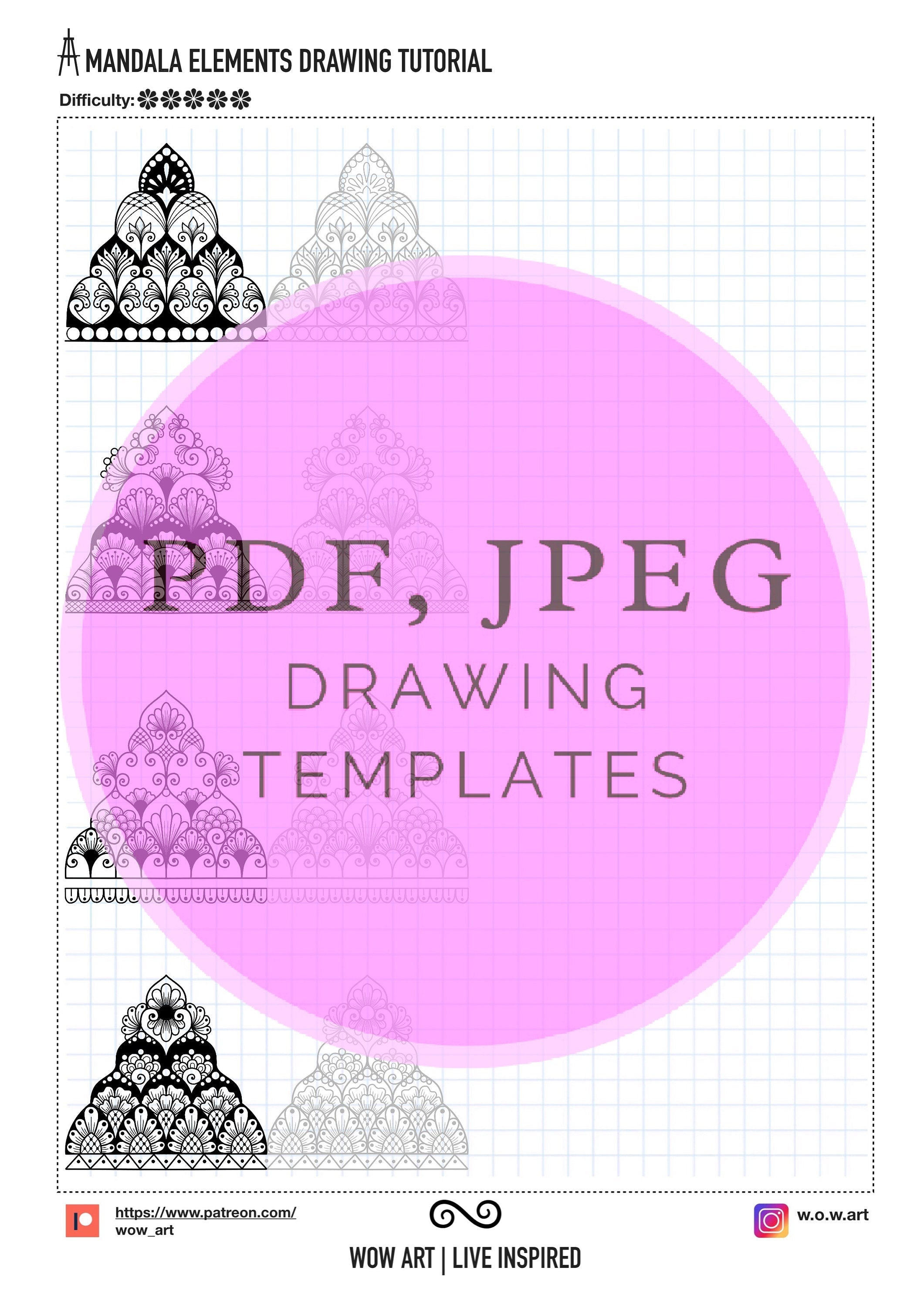 8. Übungsblätter für mehrreihige Muster! Pdf, Jpeg. Mandala-Kunst, Ornamente, digitales Papier, sofortige Downloads, handgemacht, Kunsttherapie, Kalligrafie