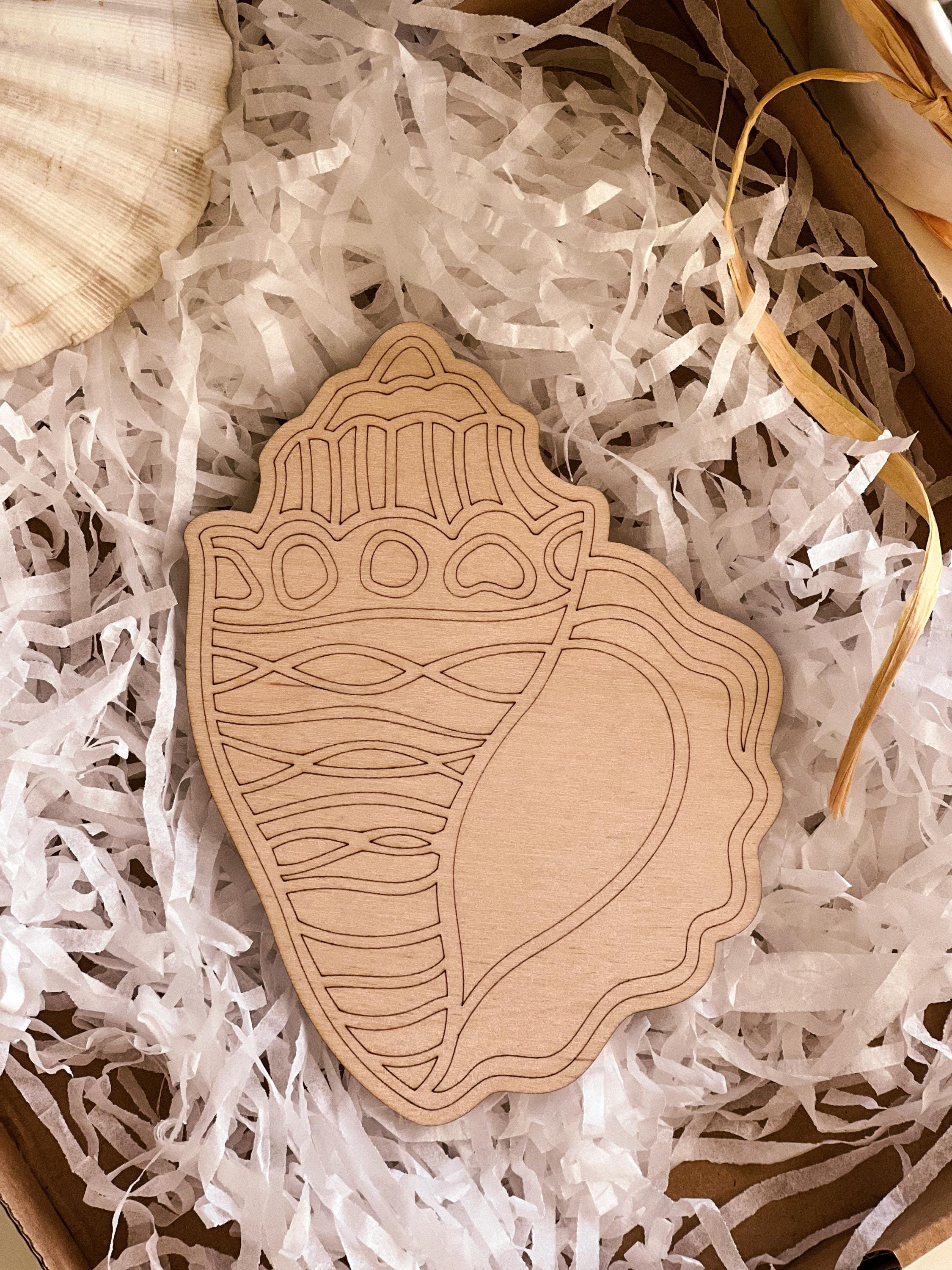 Malset aus Holzschalen, DIY-Malset, Bastelformen aus Holz, Holzspielzeug, Meerestiere, Zeichnen, Wandkunst, Malen für Erwachsene, Kunsttherapie, Boho