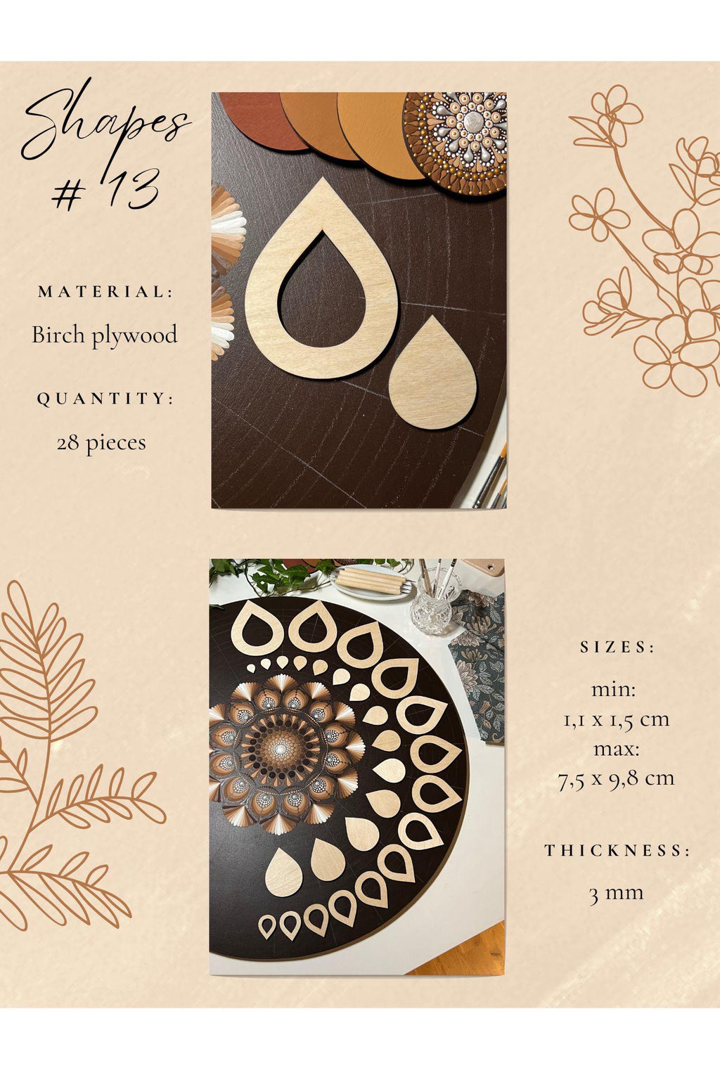 Zeichenschablonen, Dot-Art-Werkzeuge, Holzformen, Mandala-Kunstzubehör, Pauschablonen, Musterbildung, geometrische Figuren, Zeichenset