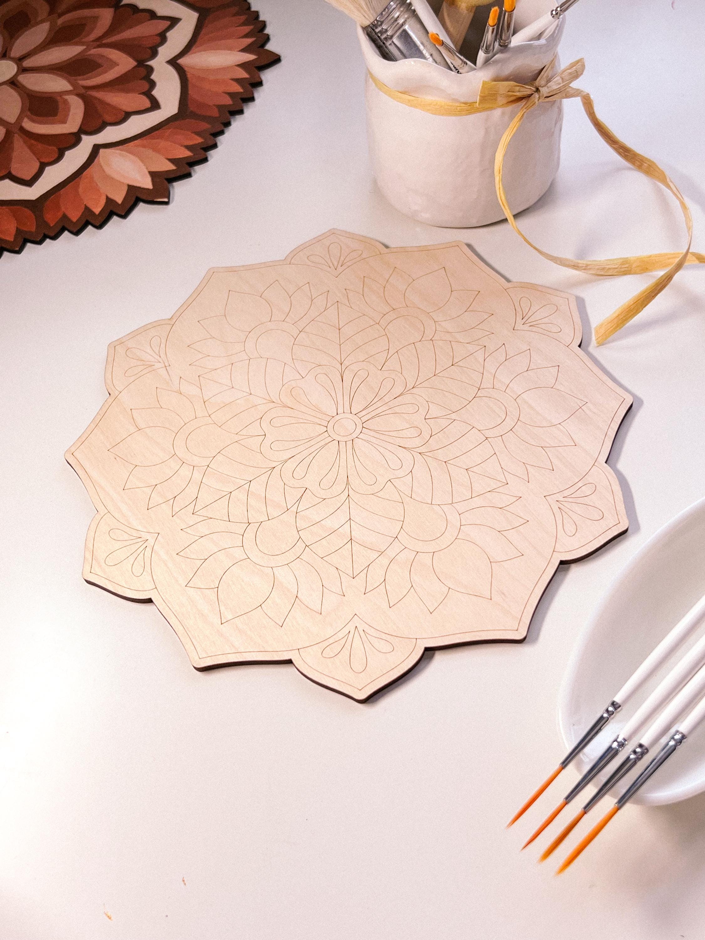 Wooden mandala for coloring, Art therapy, DIY craft, adult coloring, wall art, painting, home decor,easy drawing,coloring boards,mandala art