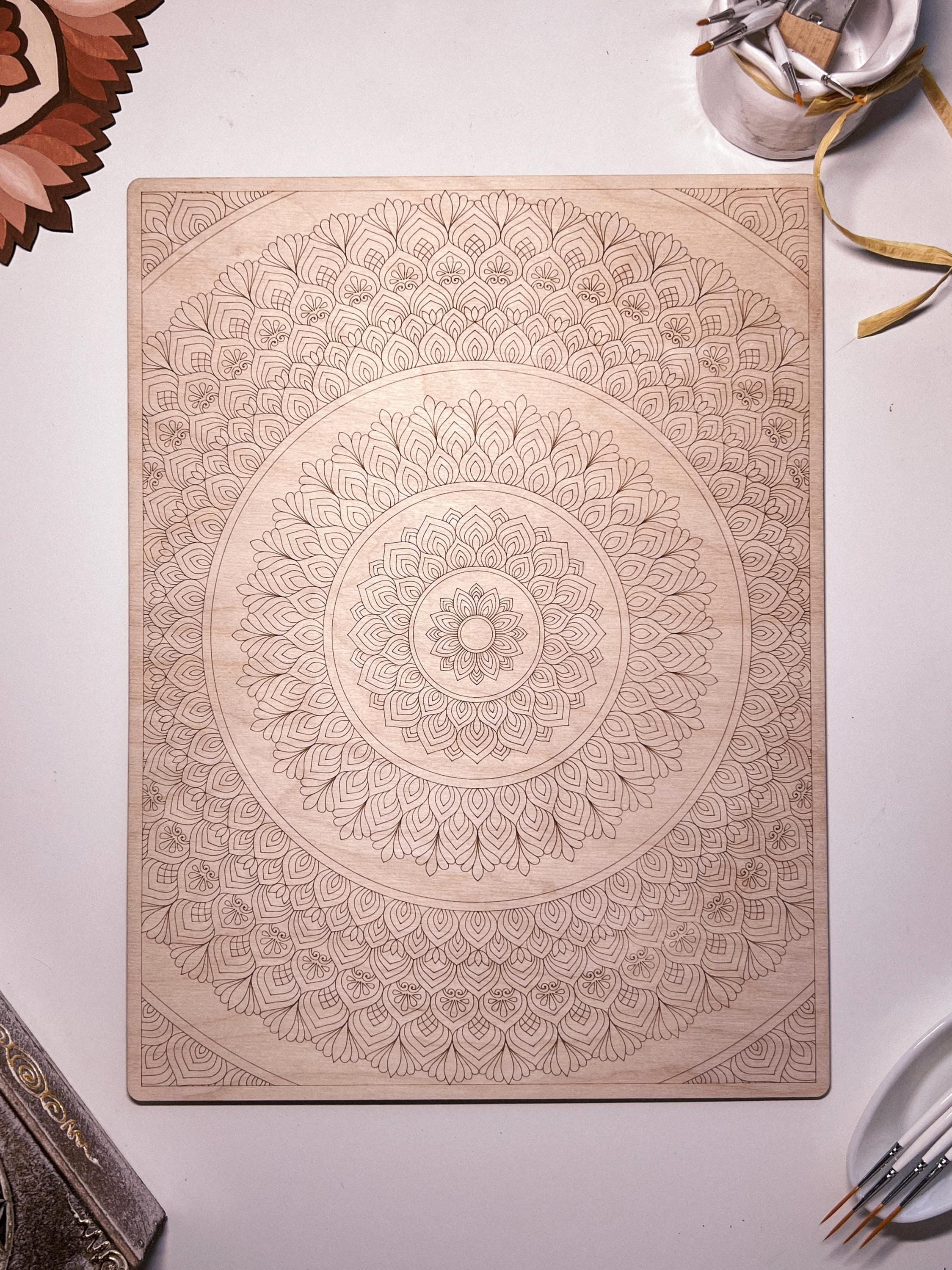 Wooden mandala for coloring, Art therapy, DIY craft, adult coloring, wall art, painting, home decor,easy drawing,coloring boards,mandala art