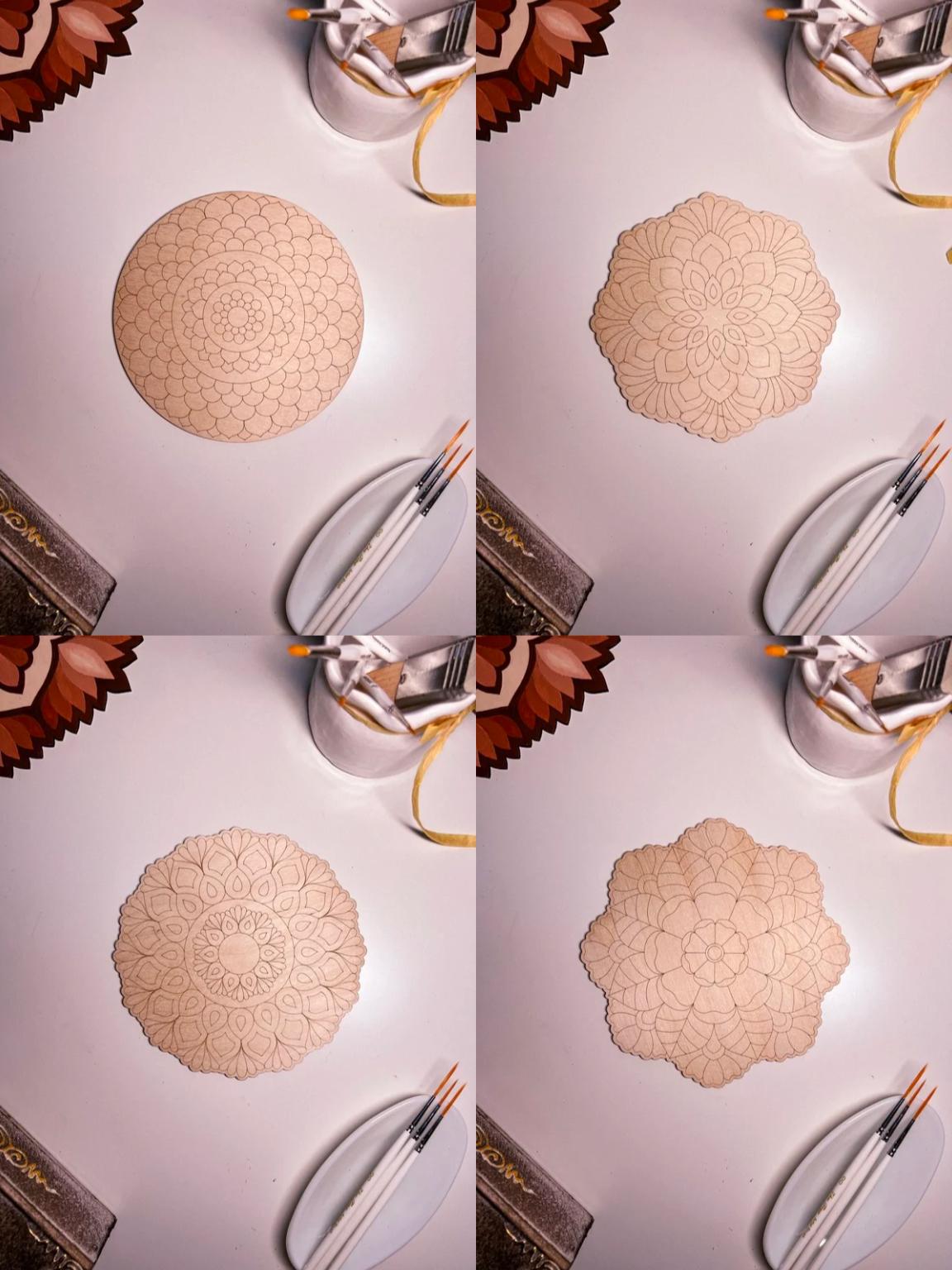 Set aus allen 12 kleinen Holz-Mandalas zum Ausmalen, 15 cm, Kunsttherapie, DIY-Basteln, Ausmalen für Erwachsene, Wandkunst, Malerei, Heimdekoration, Ausmalbretter